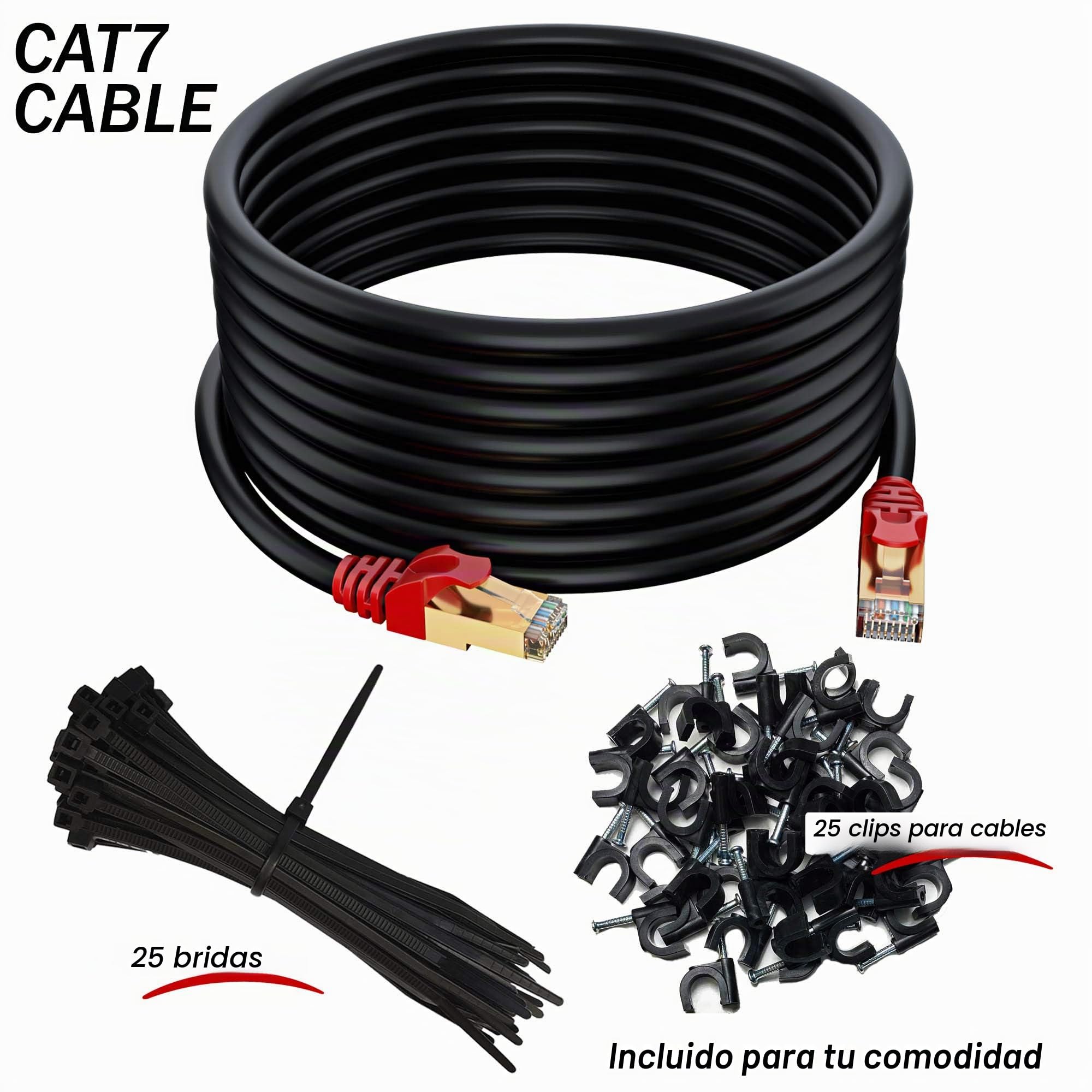 MutecPower 75m CAT 7 Impermeable Cable de Red Ethernet SSTP 600 MHz Negro