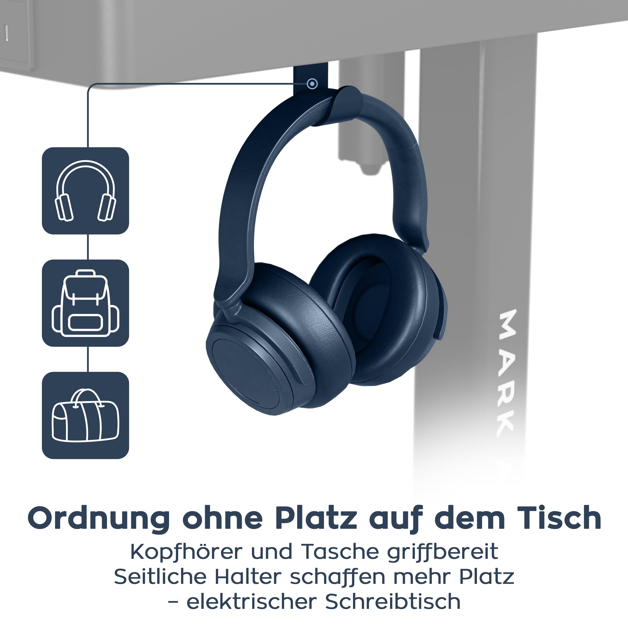 MARK ADLER Leader 8.2 Höhenverstellbarer Schreibtisch mit Schublade | 120x60cm - 3 Memory-Steuerung - USB- und C-Buchse - 2 Halterungen - Touchscreen - Homeoffice Büro – Schwarz