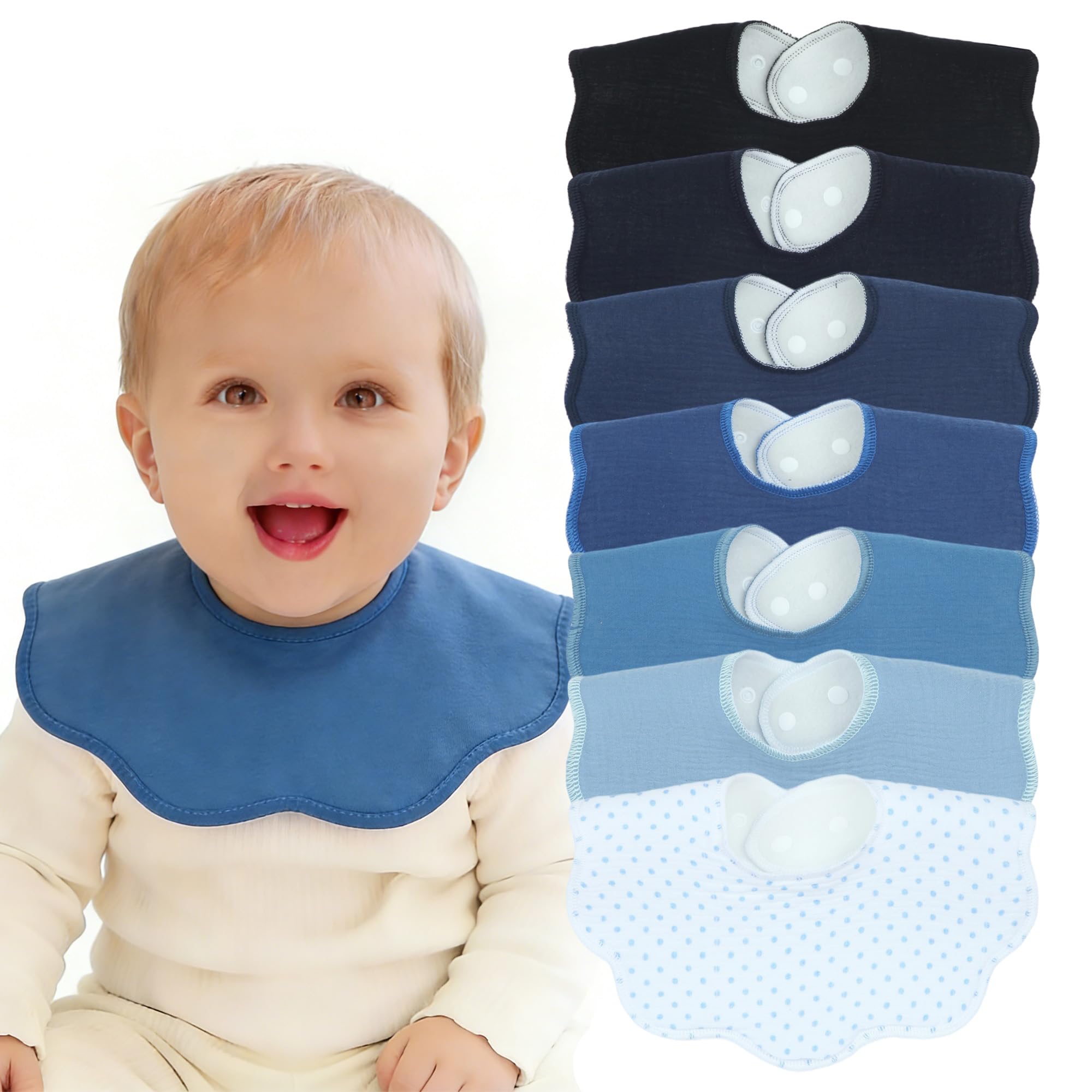 Benoxine Muslin Baby Bibs Soft and Absorbent Adjustable Baby Dribble Bandana Bibs with Adjustable Snaps for Unisex Baby Girls & Boys,7-Pack