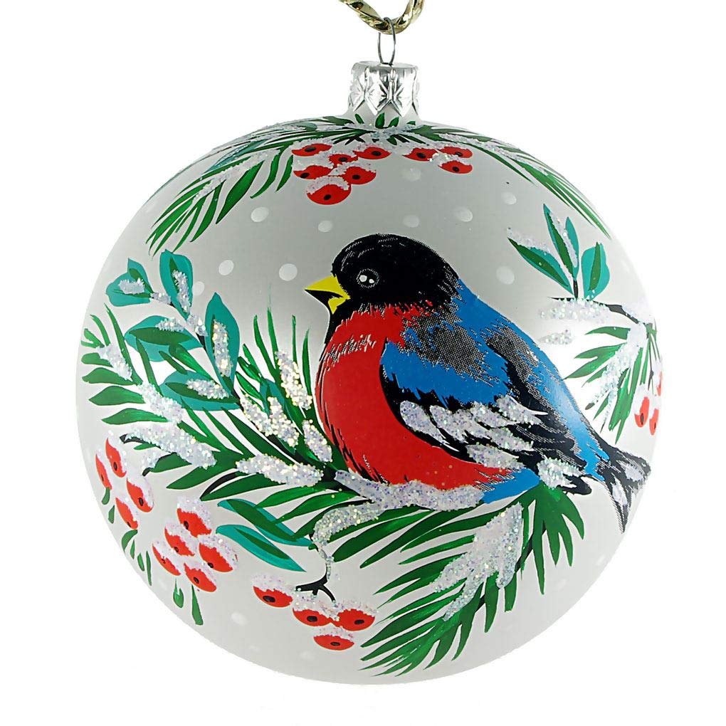 Adorno de Bola de Navidad Pintado a Mano de Vidrio Camachuelo