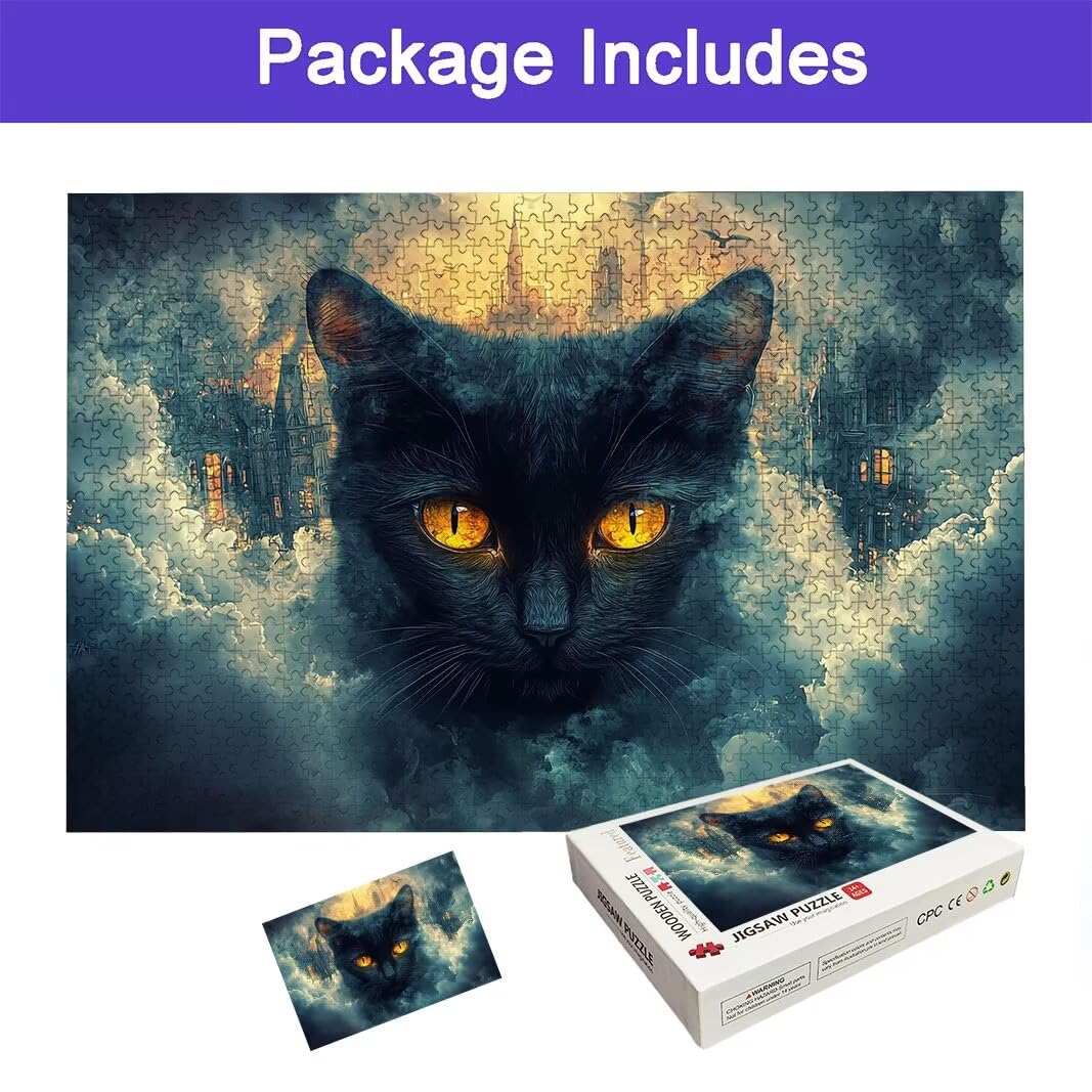 Puzzle z kotem dla dorosłych 1000, 1000 puzzli dla dorosłych, 75 x 50 cm, twarde, niemożliwe, drewniane puzzle, wymagająca gra dla całości, dla kobiet/mężczyzn, motyw: (miasto), -8029