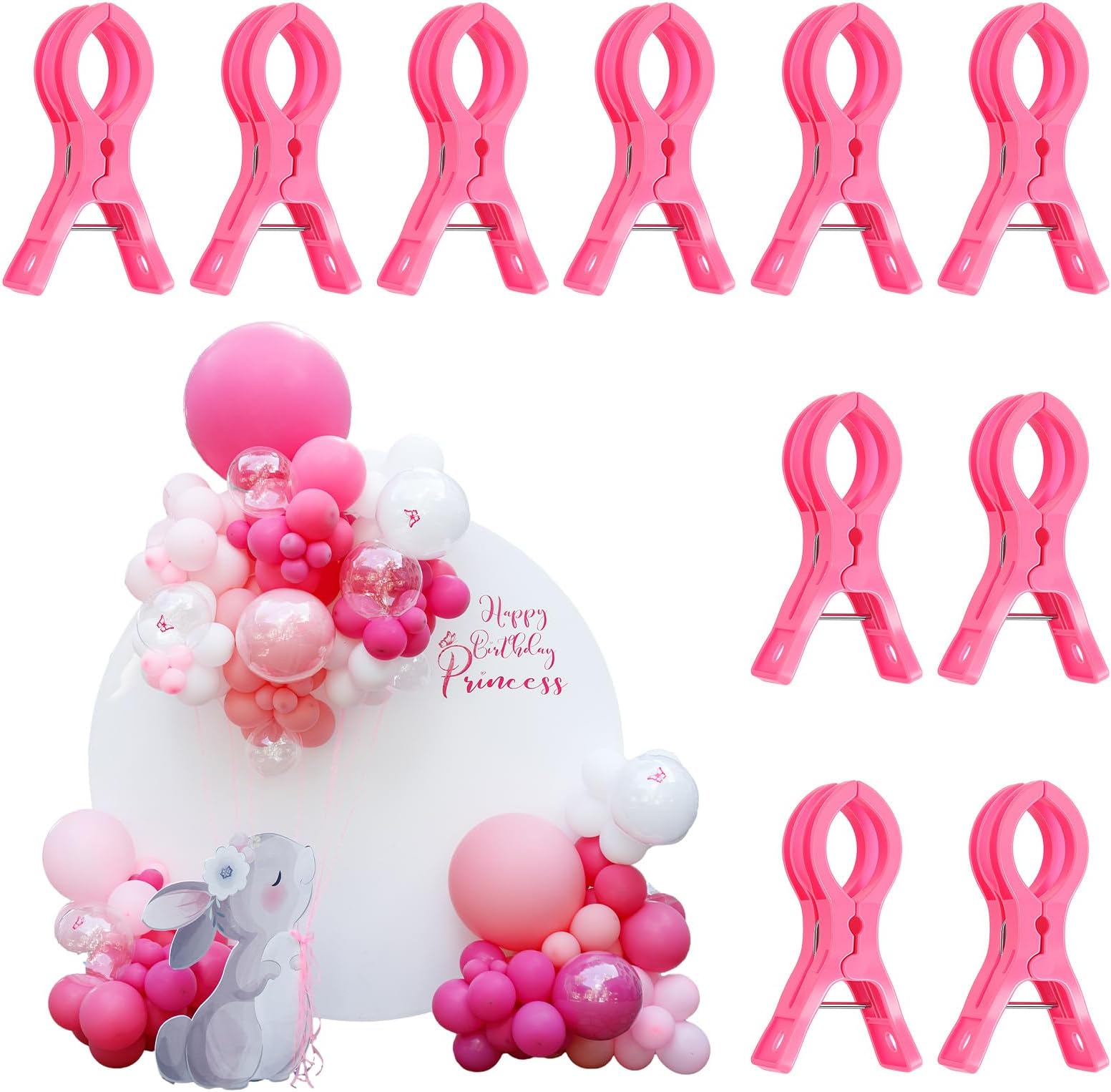 LemonRoad 10 Pack Large Balloon Arch Clips Plastic Transparent Backdrop Spring Clamps 3.5 Inch Heavy Duty Clip for Balloon Arch Kit Birthday Decoration Crafts Woodworking Photography Studios (Pink)
