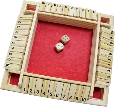 DC-BEAUTIFUL Shut The Box Dice Game ، 2-4 Players Classic Board Game for Adults ، Wood Tabletop Game with Dices and Instruction ، Math Strategy Game for Christmas Party Red