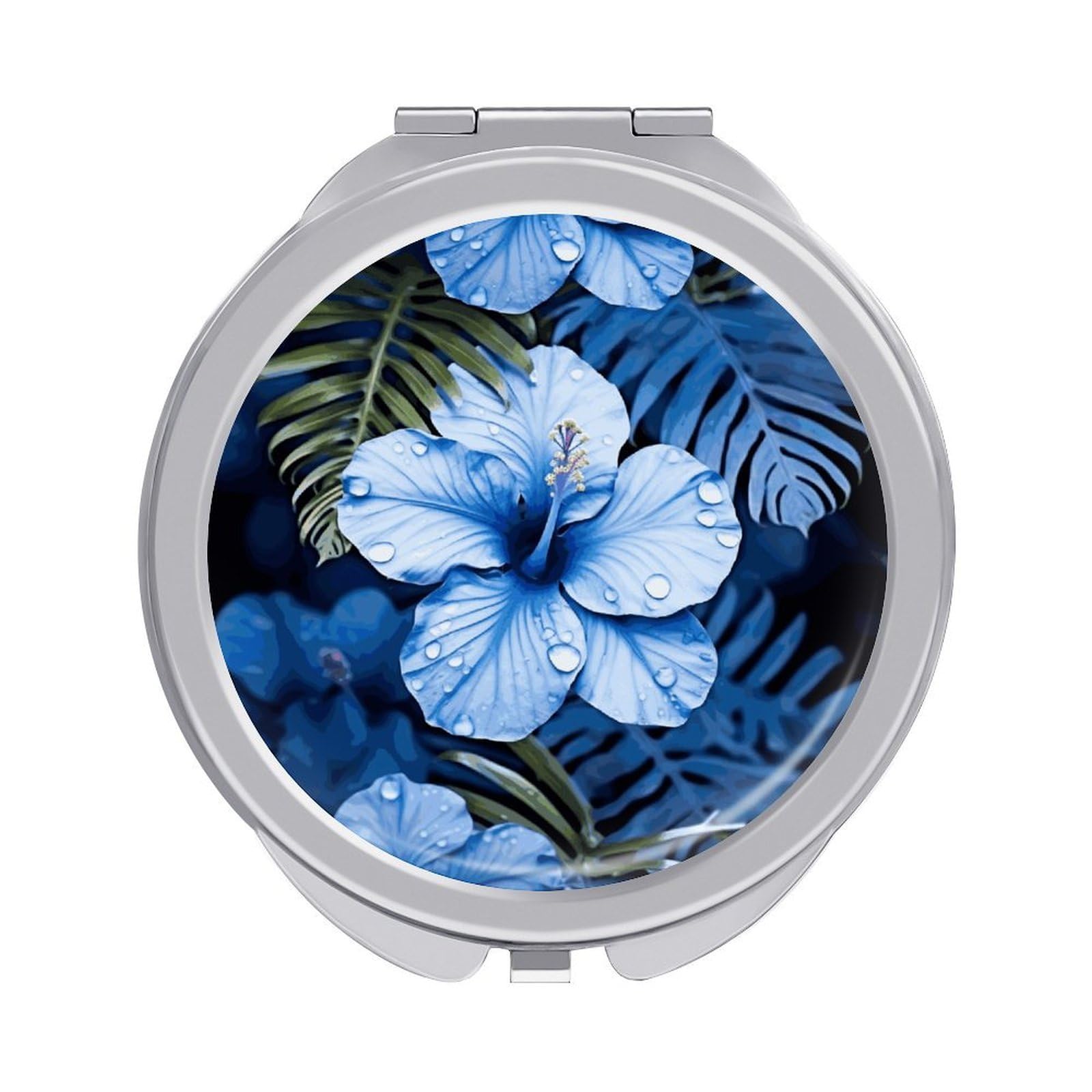 JTREHY Blue Flower Tropical Makeup Mirror Portable Folding Mirror Compact Travel Mirrors 2-Sided Round Pocket Mirrors Cute Handheld Beauty Mirror for Handbag Purse for Women Gift