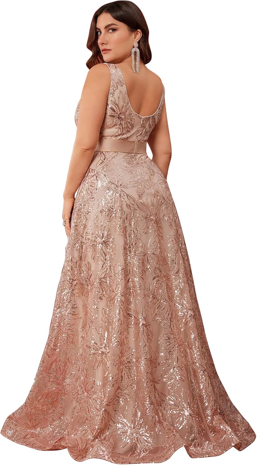 Plus Size Sleeveless Glitter Sequined Womens Long Formal Gown Aline Wedding Guest Dress Floor Length Evening Dresses - Image 2