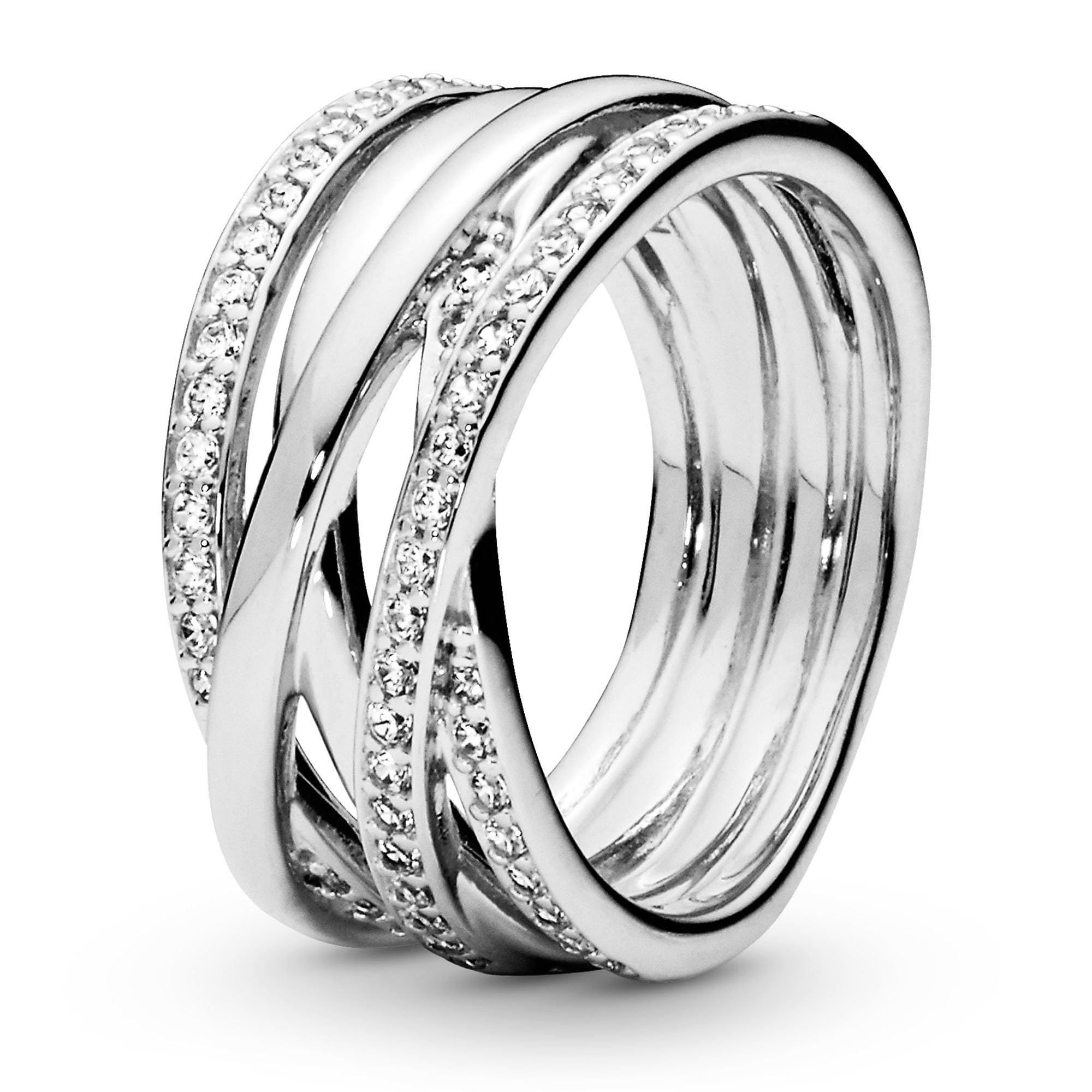 PANDORA Timeless Anillo con líneas centelleantes y pulidas de plata con circonitas cúbicas transparentes