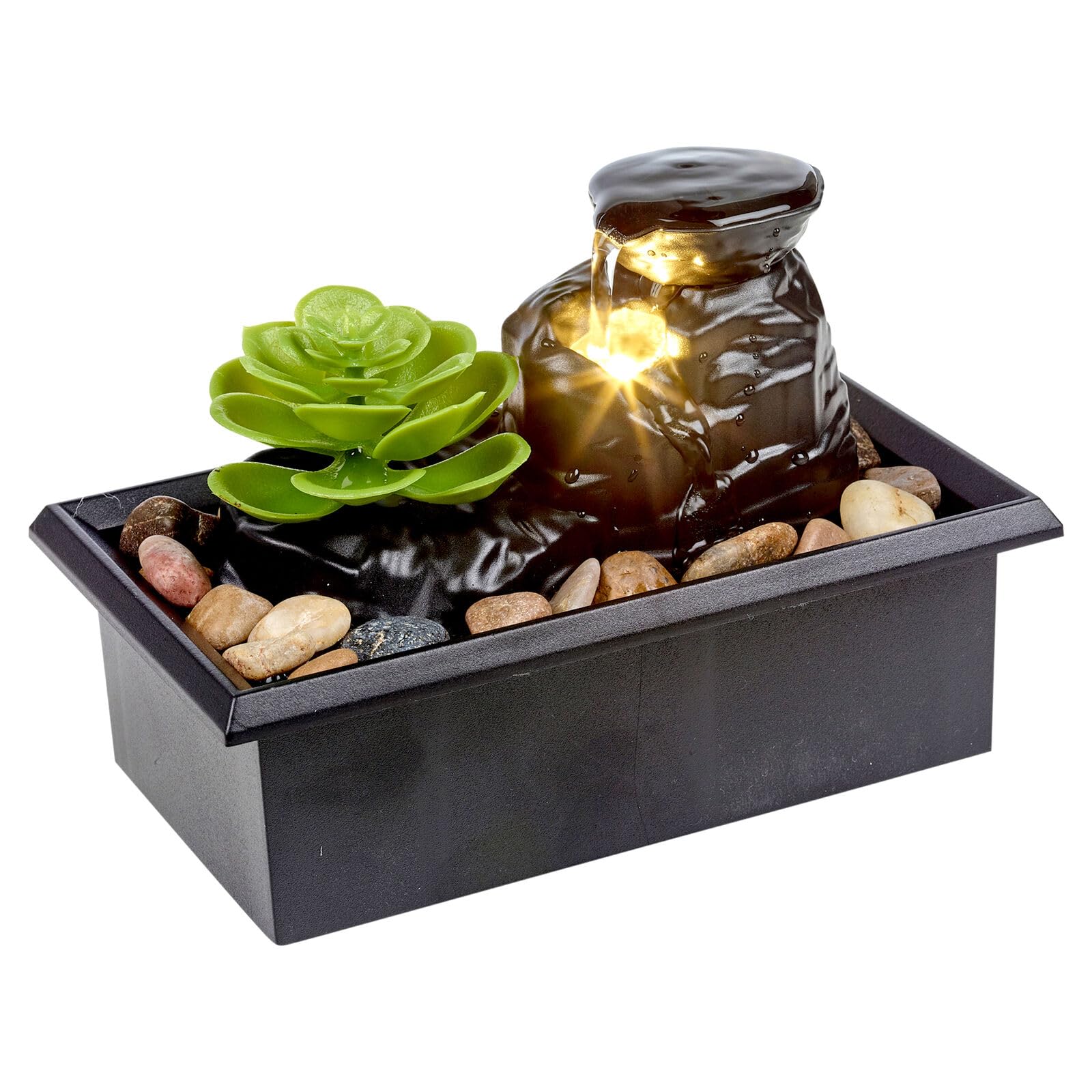B&Q -  Urbnliving 18Cm Width Water Fountain Artificial Plant Centerpiece Ornament With Led Lights Indoor Décor
