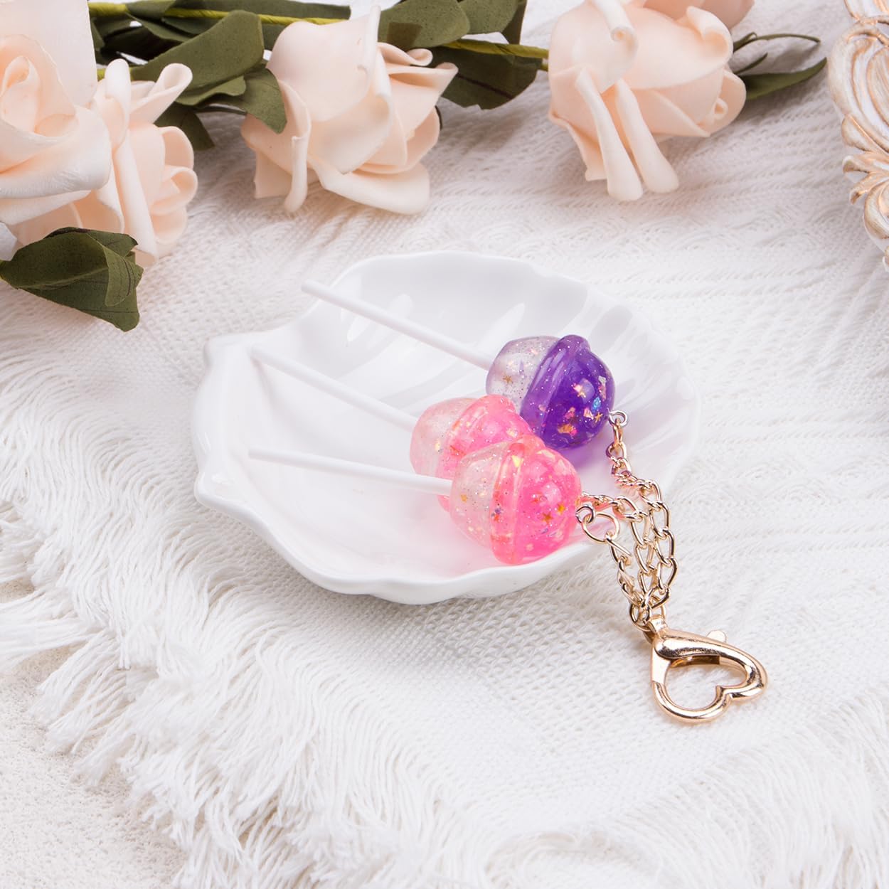 ZORZA 1Pcs Sparkling Resin Candy Keychain Charms Realistic Lollipop Key Chain Cute Bag Charms for Women and Car Keys Accessories
