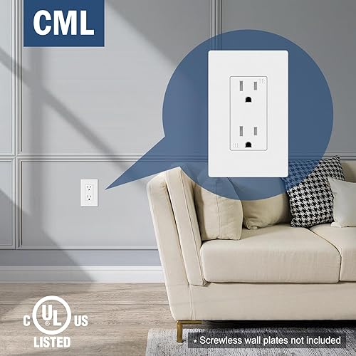 Miniatura 8 de CML - 20 tomacorrientes de pared color blanco mate de 15 amperios, seguros para niños, resistentes a manipulaciones, enchufes eléctricos estándar,