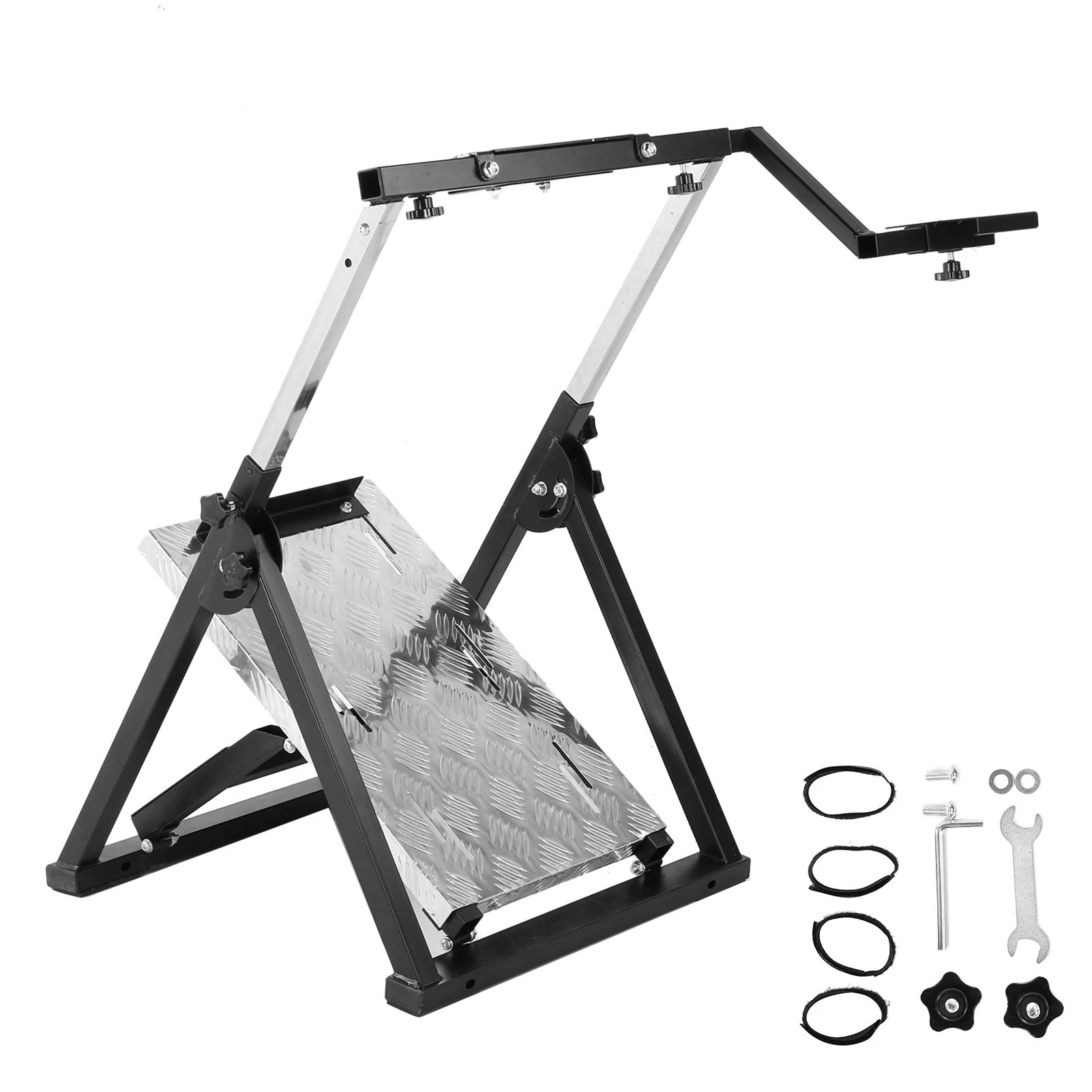 Ausla Supporto per Volante da Gioco di Corse Pieghevole Staffa di Supporto per Ruota in Acciaio Posizione del Pedale Regolabile Sinistro Destro 81 X 54 X 94 Cm per Giocatori di Sim Racing