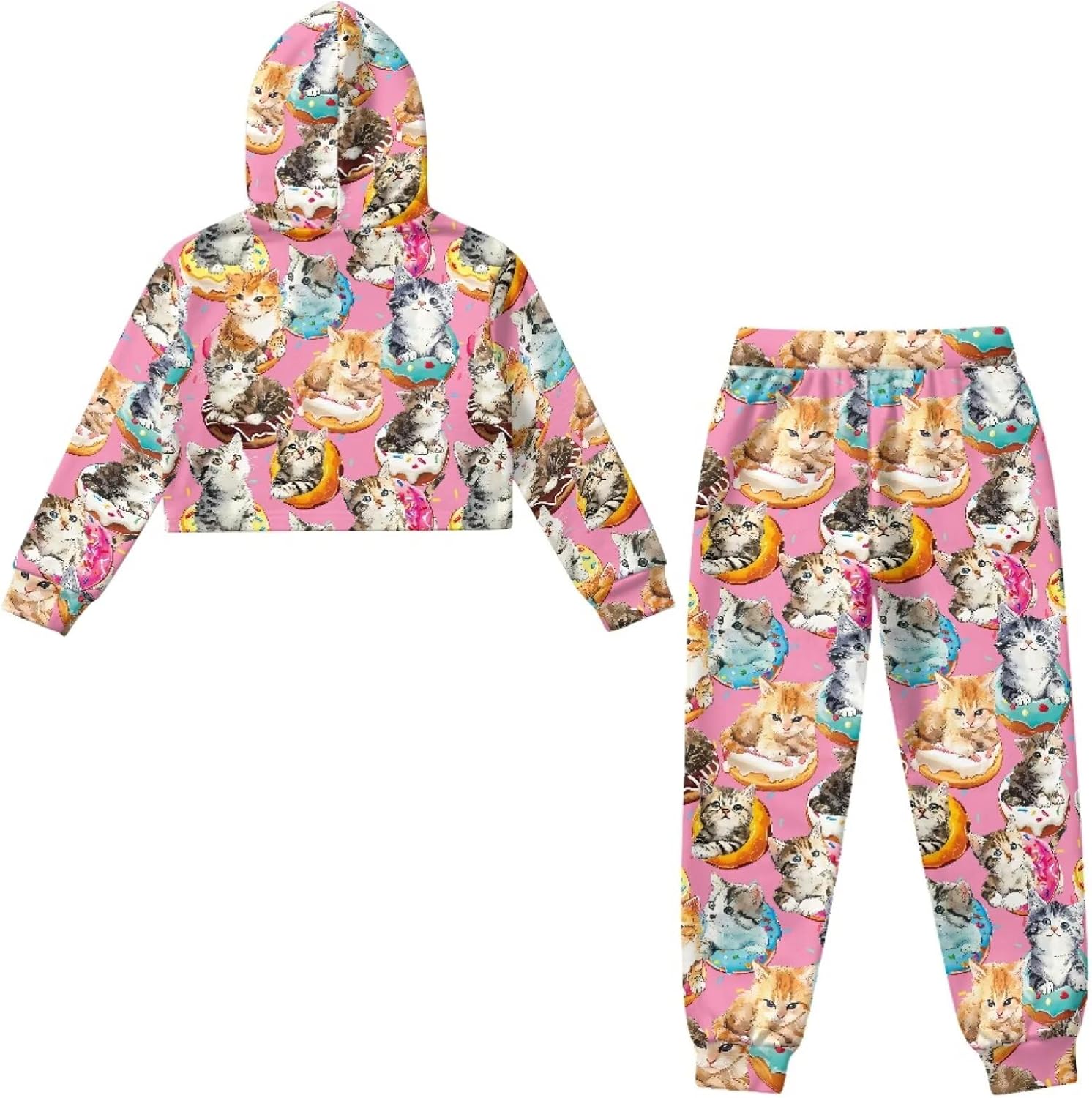 Girls Sweatsuit and Sweatpants 2 Piece Outfits Pullover Crop Tops for Kids Comfort Athletic Hoodies