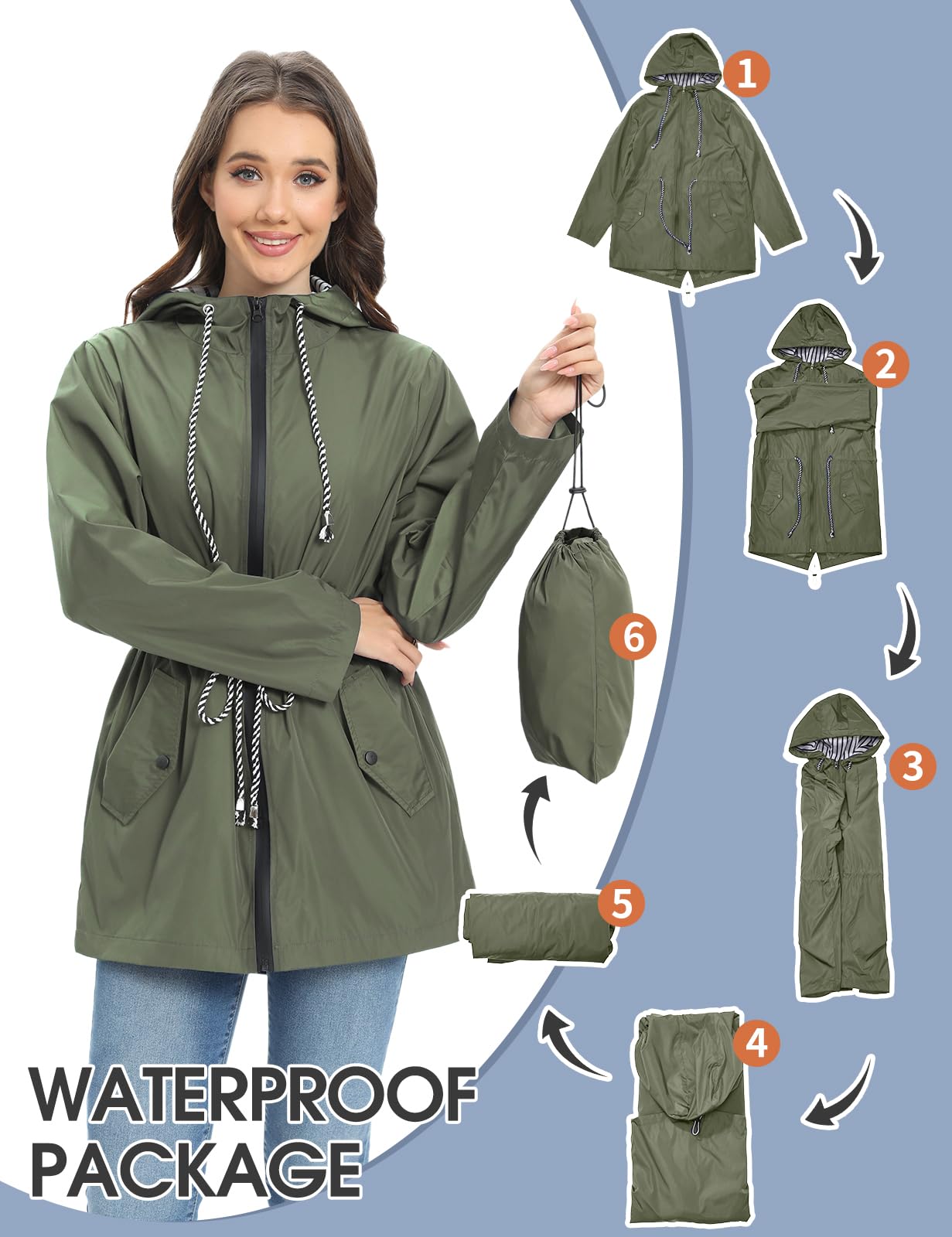 UMIPUBO Chubasquero Mujer Impermeable Chaqueta Ligera al Aire Libre con Capucha