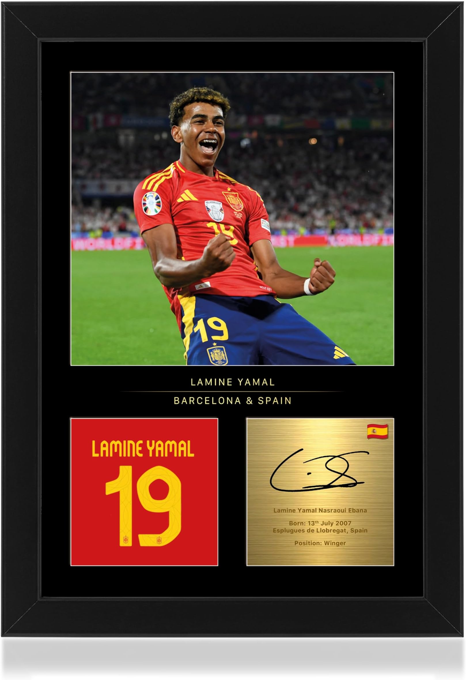 Win FC Lamine Yamal A4 Framed Photo Display - Reproduced Digital Signature- Gift for Spain and Barcelona Fans