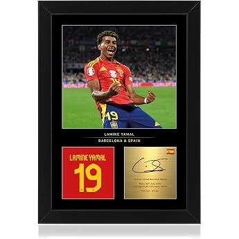 WIN FC Lamine Yamal A4 Framed Photo Display Reproduced Digital Signature Gift for Spain and Barcalona fans