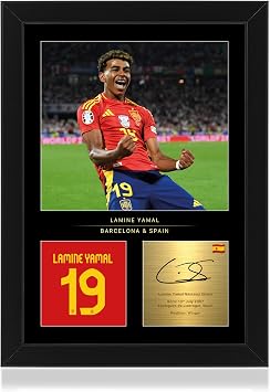 Win FC Lamine Yamal A4 Framed Photo Display - Reproduced Digital Signature- Gift for Spain and Barcelona Fans