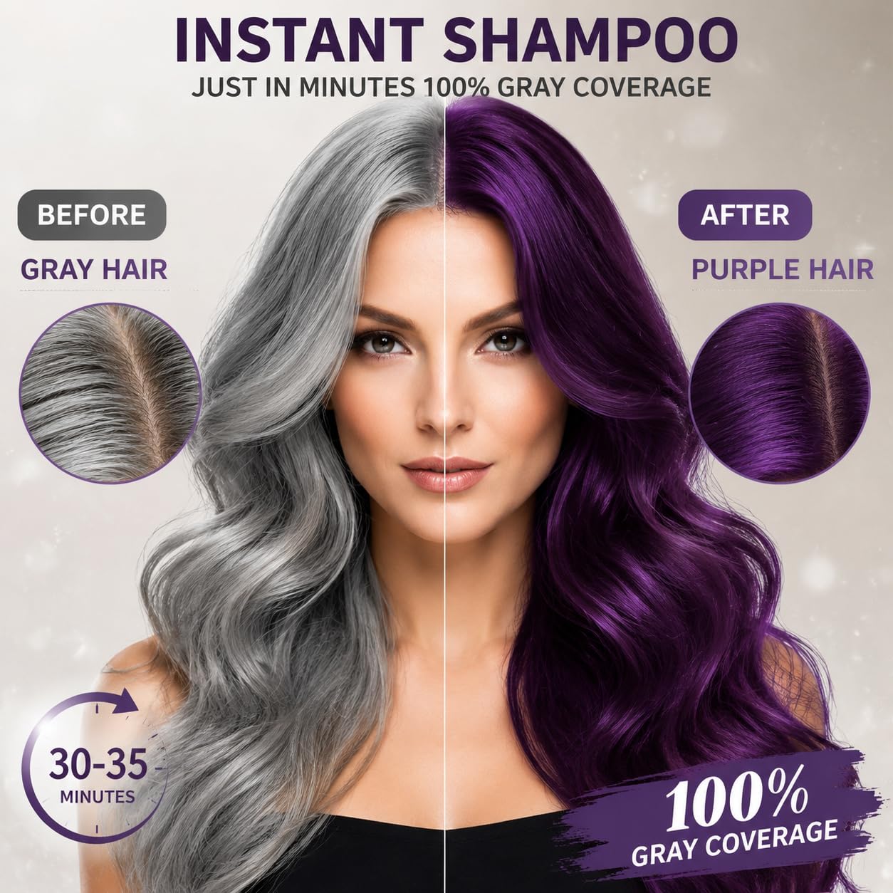 Szampon do farbowania włosów liliowy, 500 ml Purple Hair Dye Shampoo 3 w 1, natychmiastowy szampon do włosów przeciw siwym włosom, szampon do włosów, szampon do włosów, szampon koloryzujący dla