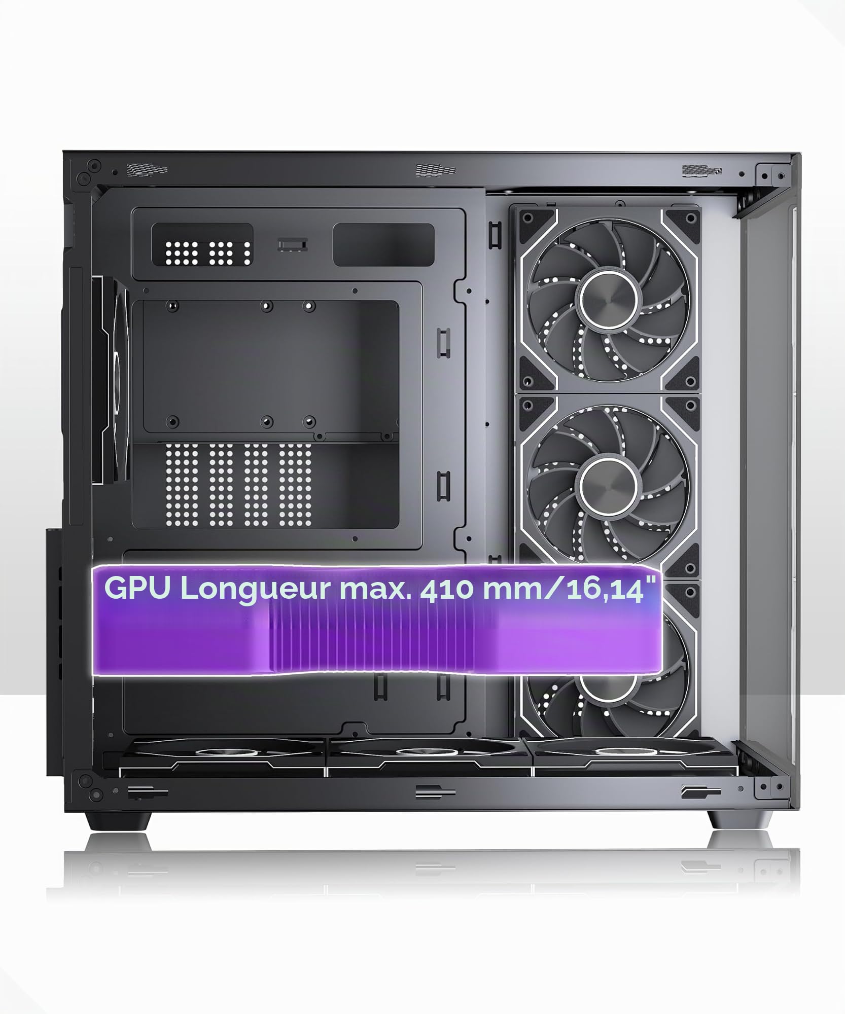MUSETEX Y6 Boîtier PC, 7 Ventilateurs ARGB PWM Infinity Mirror préinstallés, Vue 270° en Verre Trempé, Connectique Type-C, Boîtier PC Gamer Mid-Tower ATX, Noir