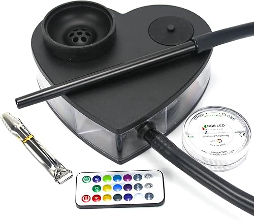 Aoikumo Juego de cachimba de acrílico modelo de corazón Shisha Nargile Sheesha Narguile Chicha Cachimbas Kit (negro)