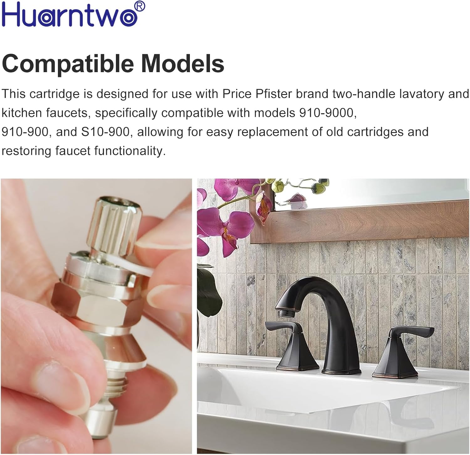 2 Pack 910-9000 Ceramic Disc Cartridge Replacement, Compatible with Price Pfister Hot & Cold Ceramic Valves for 2 Handle Lavatory and Kitchen Faucets, 12 Point Broach