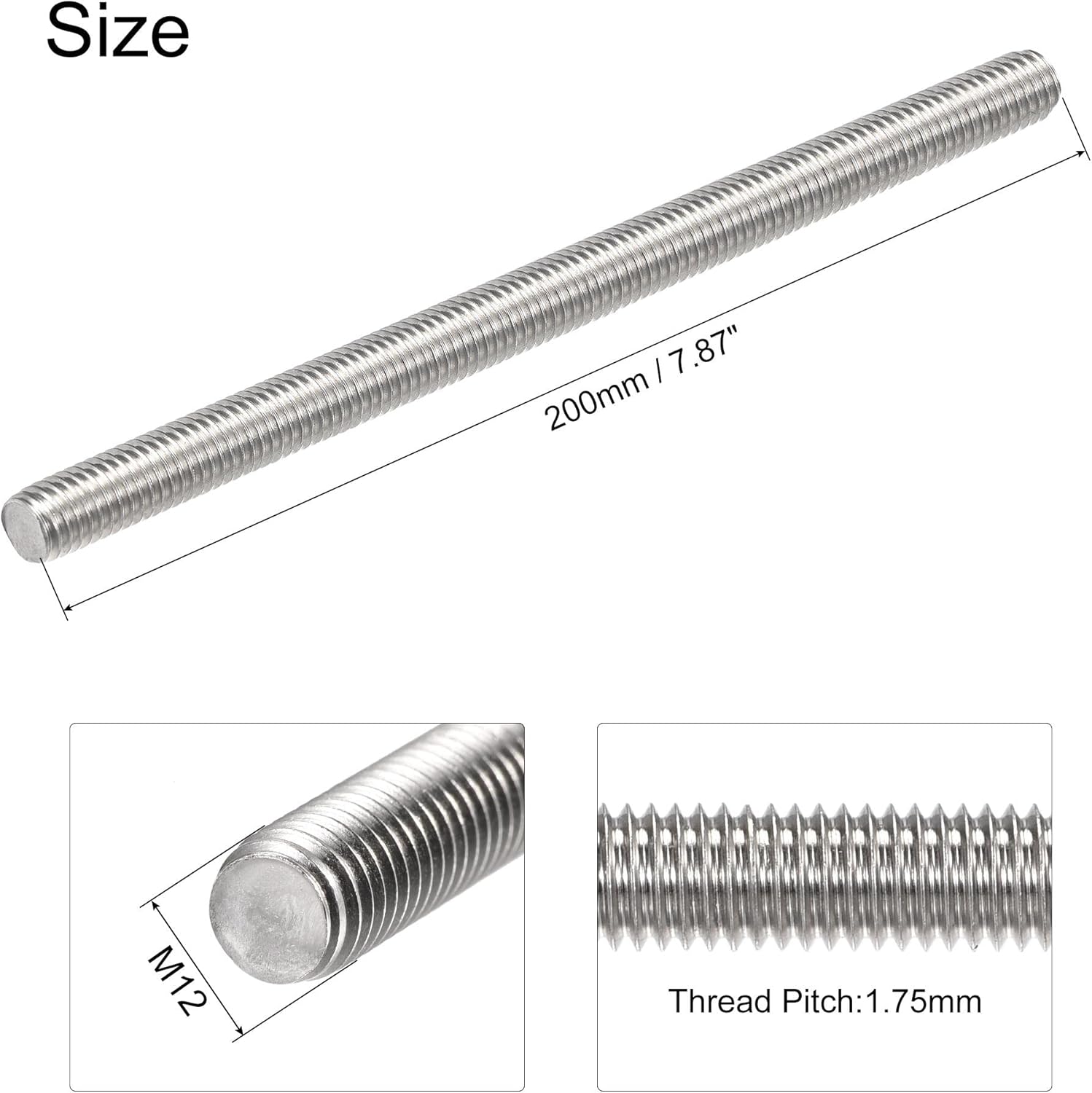 uxcell 2Pcs M5 x 200mm Fully Threaded Rod 304 Stainless Steel Right Hand Threads