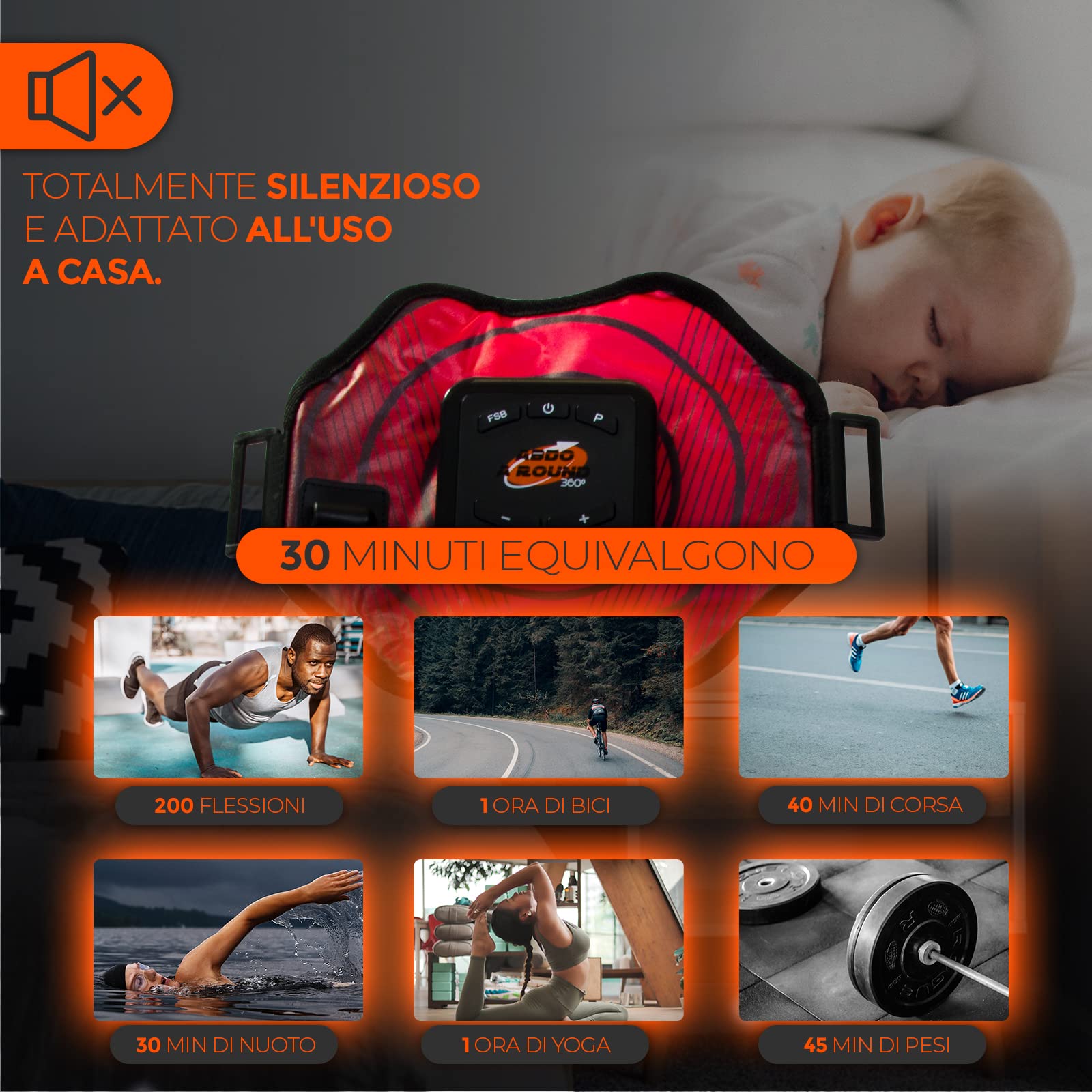 Elettrostimolatore Muscolare | Abdo A Round 360º | Stimolatore Muscolare Addominale | Toner per Addome/Braccio/Vita/Gambe | Cintura EMS | 9 programmi