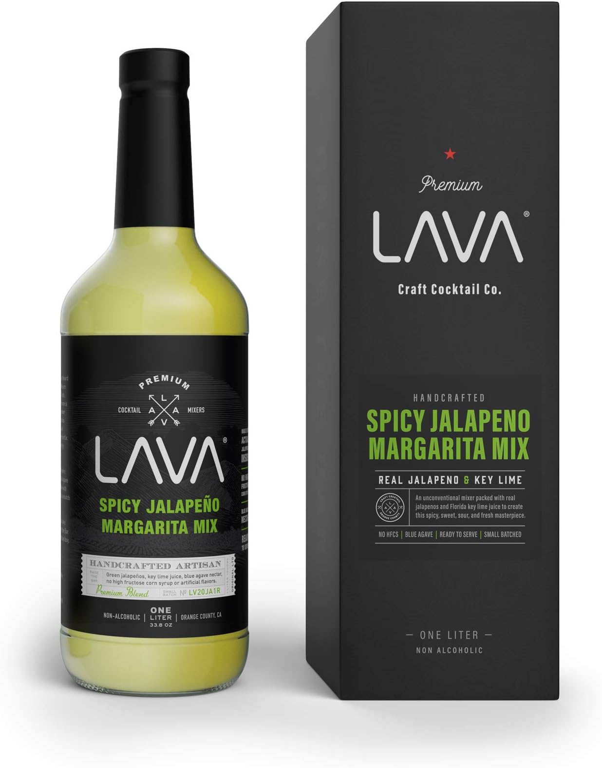 Premium Spicy Jalapeño Margarita Mix by LAVA Craft Cocktail Co., Made with Real Jalapeños, Agave Nectar, Key Limes, Lots of Flavor and Ready to Use, 1-Liter Glass Bottle