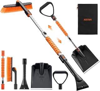 AstroAI Extendable 47" Snow Brush with 2" Ice Scraper & 44" Snow Shovel Kit for Cars, Trucks, SUVs - Orange