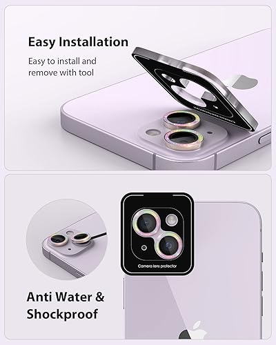 Miniatura 3 de Paquete de 2+1 Compatible con iPhone 14 y iPhone 14 Plus, protector de lente de cámara con purpurina, bandeja automática, aleación de aluminio más
