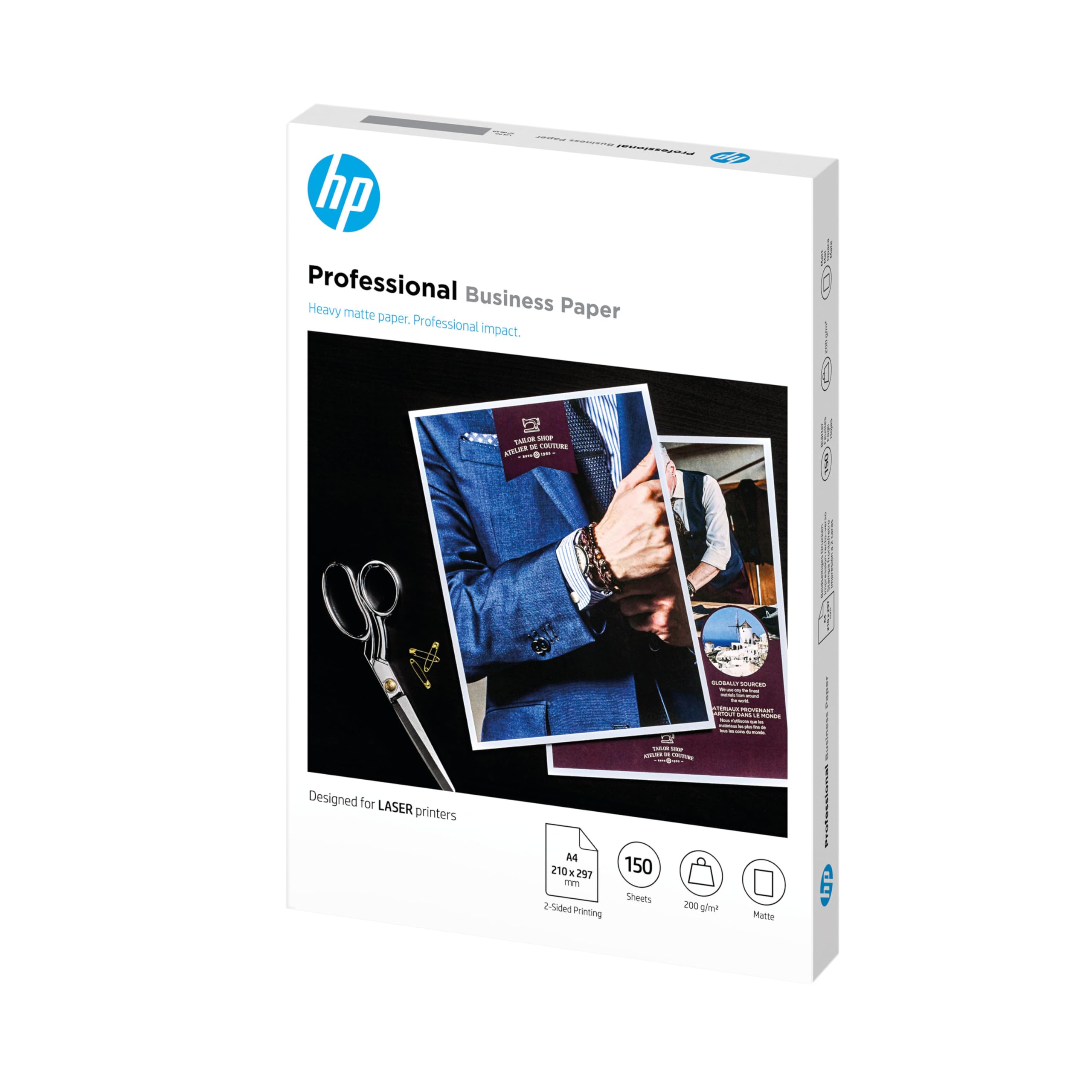 HP Professional Business Photo Paper, 7MV80A, 150 hojas de papel fotográfico mate avanzado, compatible con impresoras láser, A4, peso del material de impresión 200 g/m²