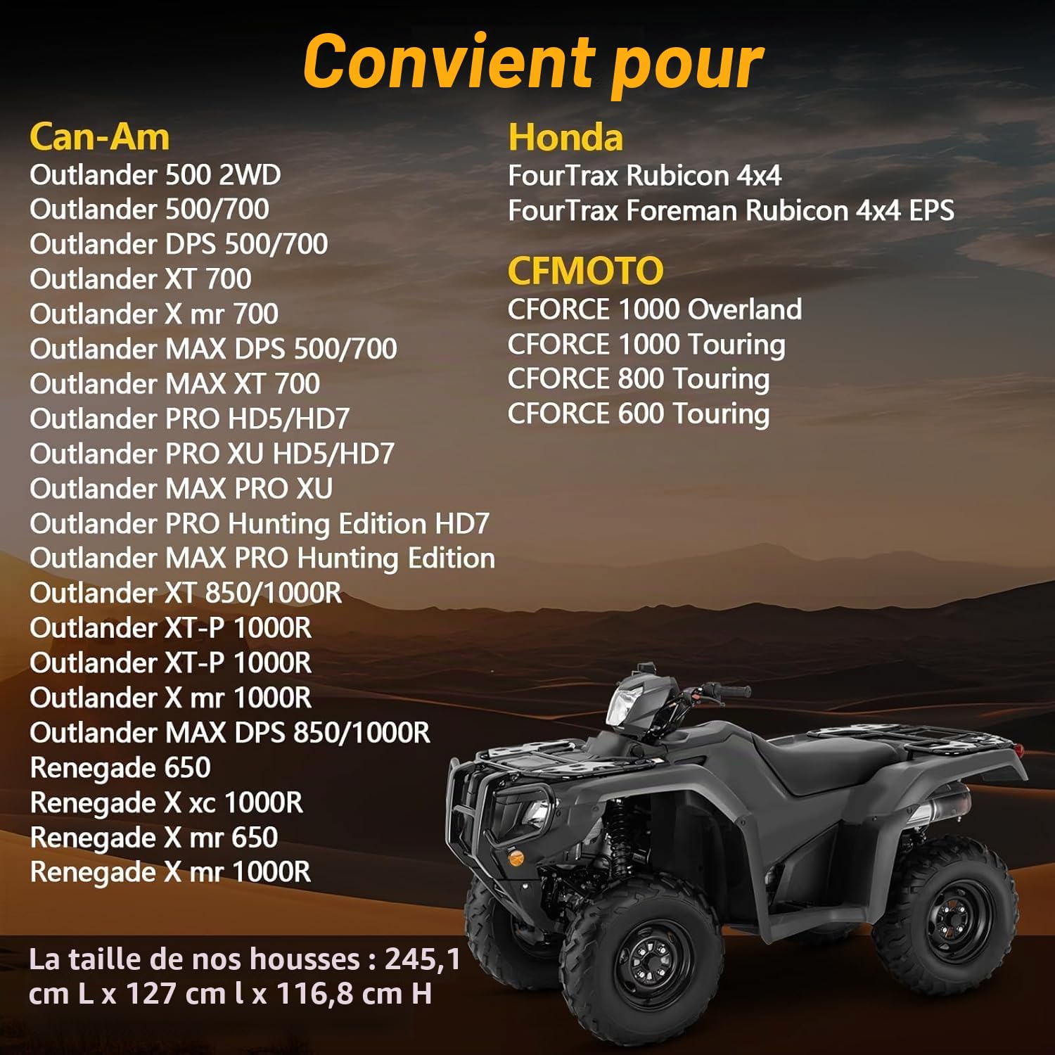 EVRBUL Housse de protection robuste 420D pour quad - Coupe-vent - 244,5 x 127 x 117 cm (L x l x H) - Compatible avec Can-Am Polaris Suzuki Honda - Toutes saisons - Imperméable et anti-poussière - 4