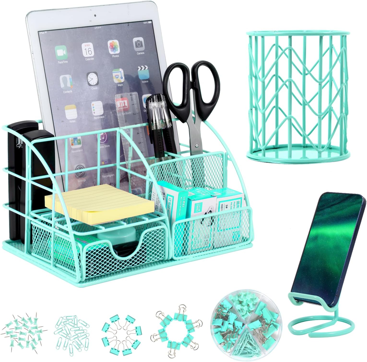 POPRUN Desk Organizers and Accessories with Drawer, Cute Desk Supplies and