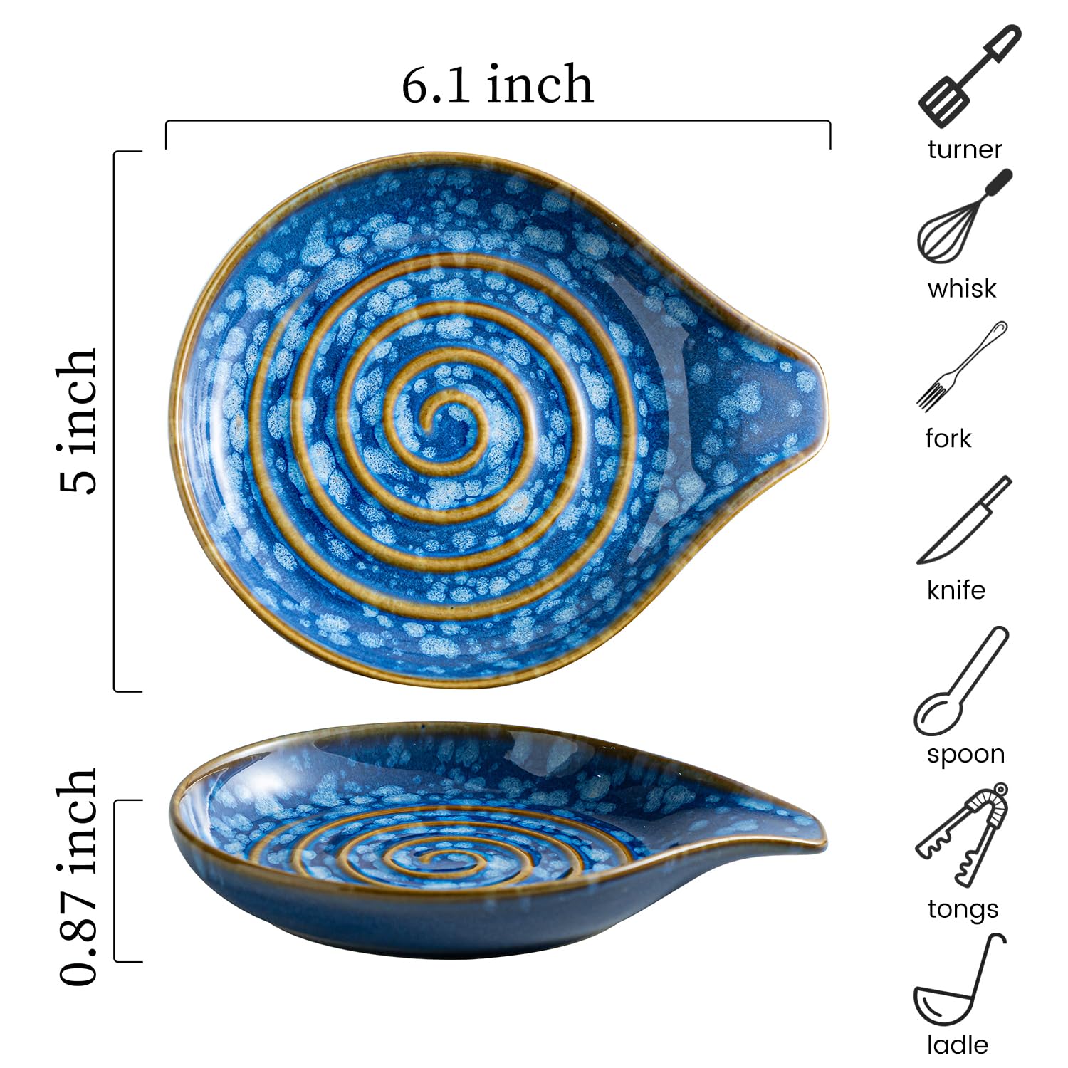 Repose-cuillère En Céramique - Support Compact Pour Cuillères, Louche, Baguettes - Design élégant, Facile à Nettoyer, 10x8,8x1,8 Cm