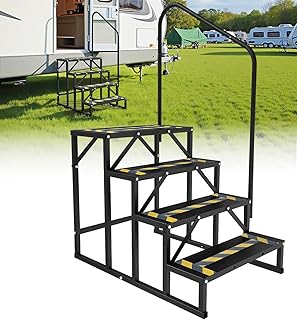 RV Steps with Handrail Heavy-Duty 4-Step Camper Entry Step Stairs for 5th Wheel RVs Outdoor Camping Travel Trailers Motorhome Mobile Home Porch Hot Tub Spa Portable Step