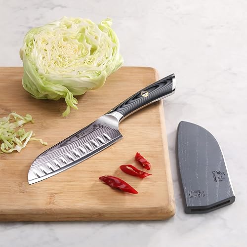 Miniatura 6 de Cangshan Cuchillo Santoku de la serie NAKA de 6 pulgadas con funda, acero de Damasco forjado X-7, 503107