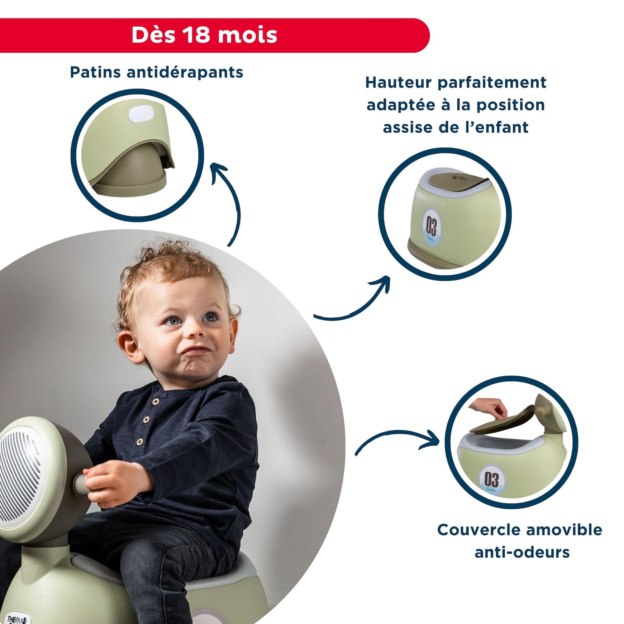 THERMOBABY - Pot ludique SCOOTER - Pot pour Bébé - Toilettes enfant - Pot d’apprentissage de la propreté - Vert - 18+ mois