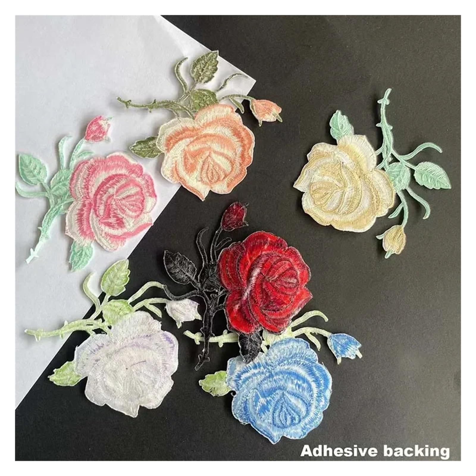 2pc 8,5 * 8CM/Stoff Blume Applique Patch Thermocollant Kleidung Aufkleber, Rose Stickerei Eisen auf Patches Dekoration for Kleidung, Jean(S)