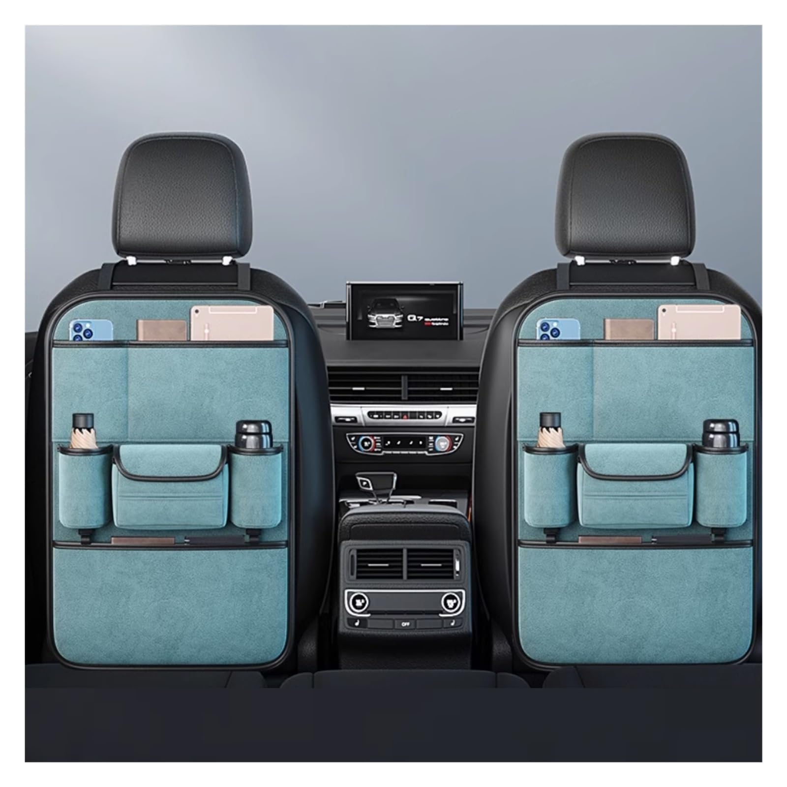 XINYUNFEI Car Seat Organiser for Toyota Izoa Vios Prius Reiz, Car Organiser Back Seat For Kids, Car Accessories With 11 Inch Car Ipad Holder Back Seat for Travel(Cyan,Two)