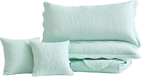 Miniatura 8 de Colcha extragrande tamaño King, funda de cama ligera ultrasónica, patrón de cachemira, reversible, 5 piezas, 100% microfibra, KingCal King, tragaluz