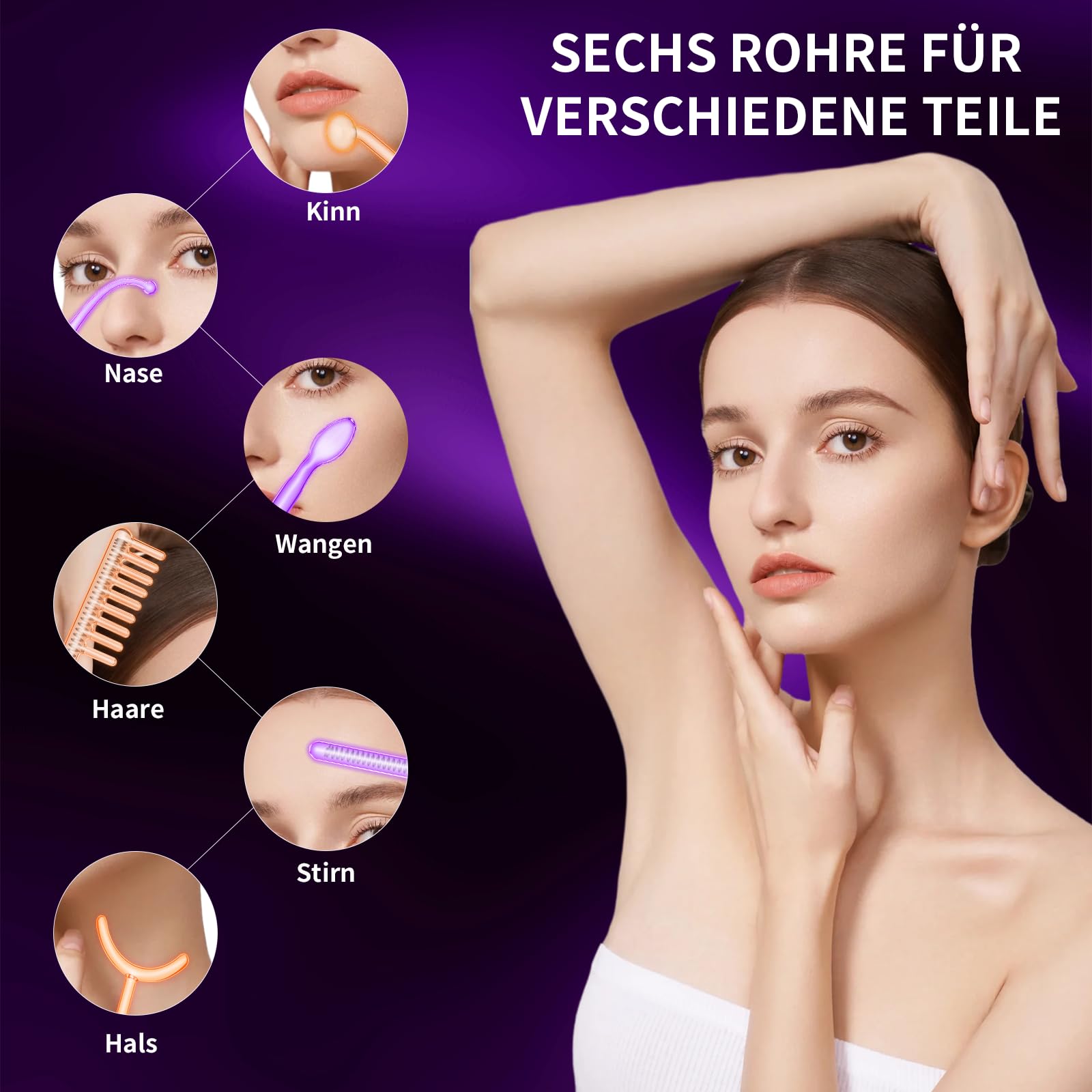 Barra de alta frecuencia para la cara, iklestar Barra de alta frecuencia con 6 tubos de vidrio, Kit de máquina facial portátil para uso doméstico