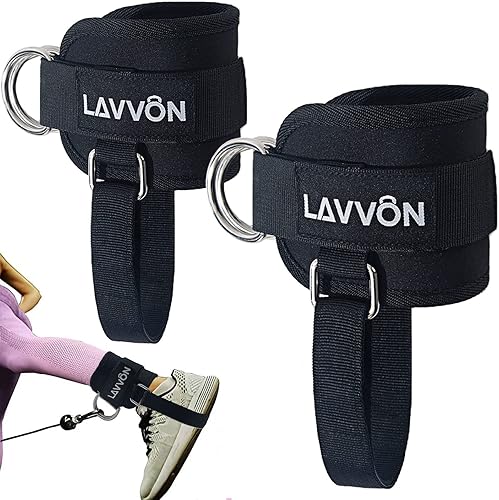 LAVVON Ankle Straps for Cable Machines Kickbacks - Adjustable Comfort Ankle Cable Attachments for Gym Ankle Cuff Cable Machine Glute Kickback Straps