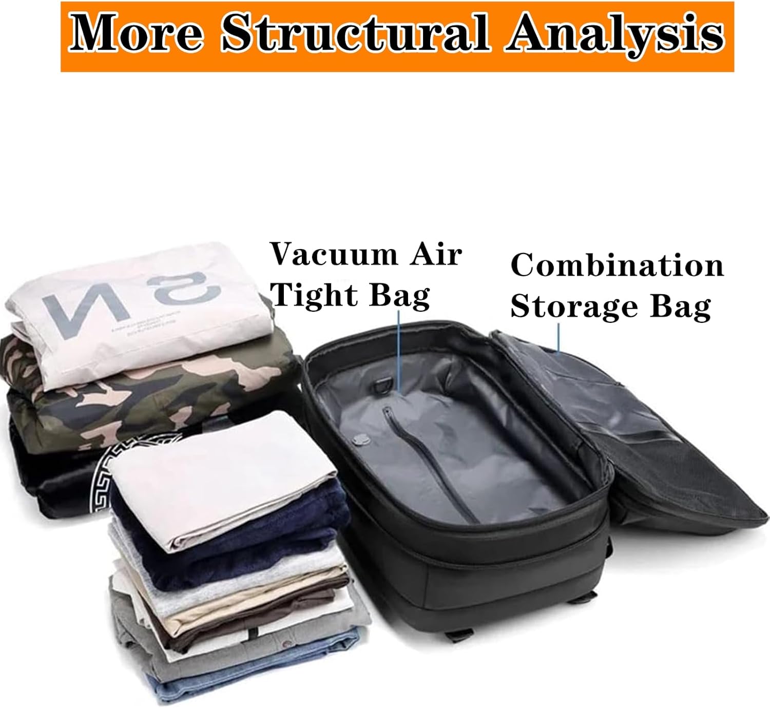 Vacpack Backpack, 60L Expandable Vacuum Travel Backpack, Water Resistant, Anti Theft, Gray