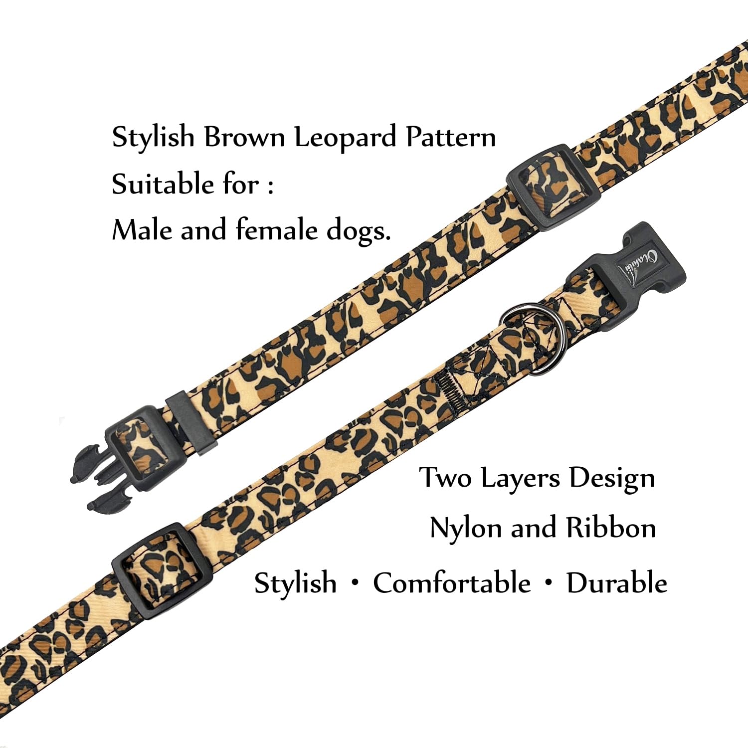 Olahibi Basic Dog Collar, Nylon Webbing Plus Cotton Ribbon, Leopard Pattern, for Small Dogs.(S, Brown Leopard) - Image 4