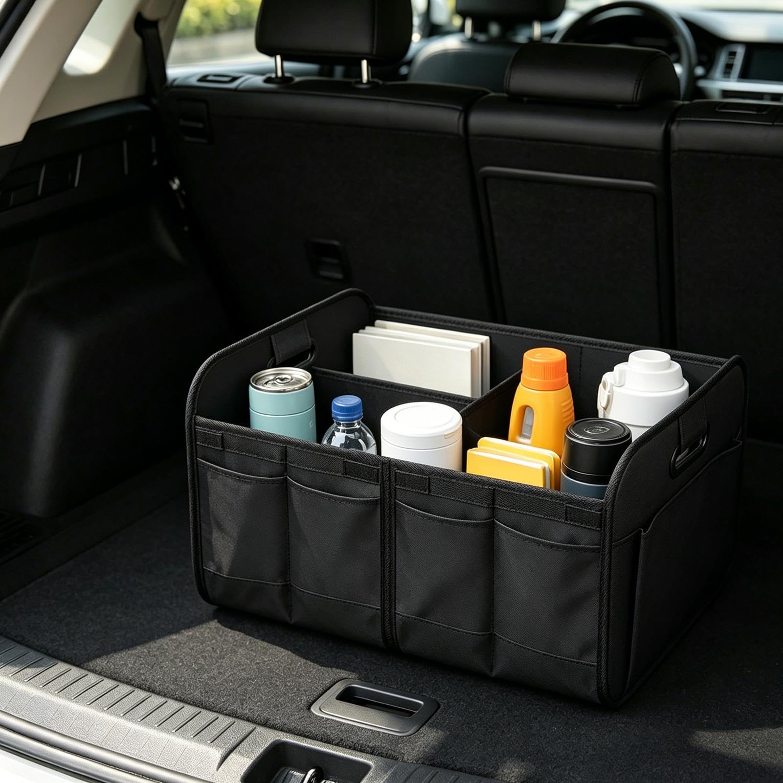 Organizer per bagagliaio Contenitore Pieghevole Con Tasche E Maniglie | Organizer auto con divisori per spesa, attrezzi, campeggio, viaggio, road trip, esterno, interni, camion, camper, furgone,