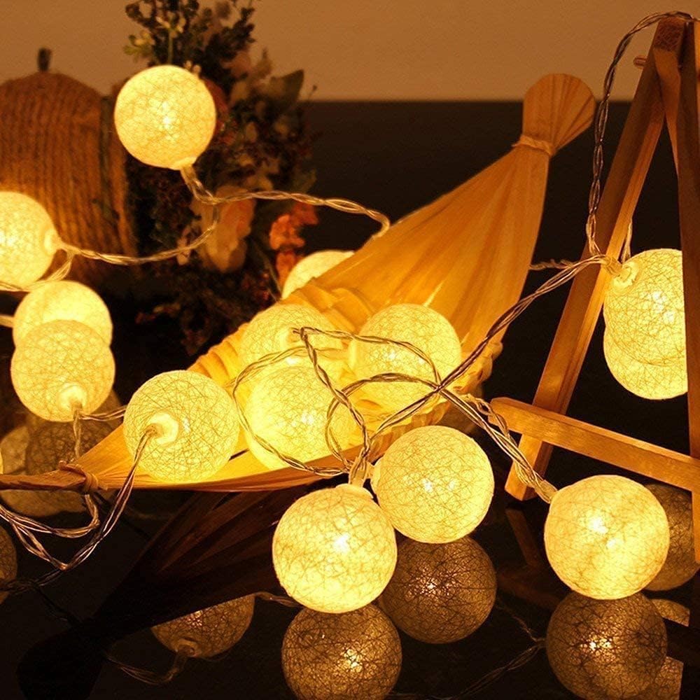 Ciskotu White Fairy Lights Led String Lights Battery Indoor - 3.3M 20 Pcs Cotton Ball String Lights Xmas Fairy Lights Starry Wall Light Wedding Party Home Christmas Decoration