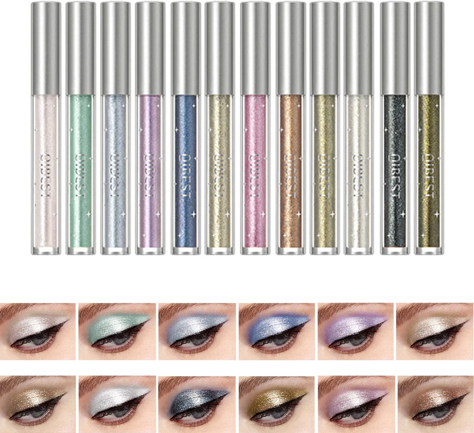 JasCherry12 Colors Highlight Liquid Eyeshadow Set Glitter Eye Shadow Make Up Cosmetic - Ideal Lasting Waterproof Make Up Cosmetic for Your Charming Eyes #A