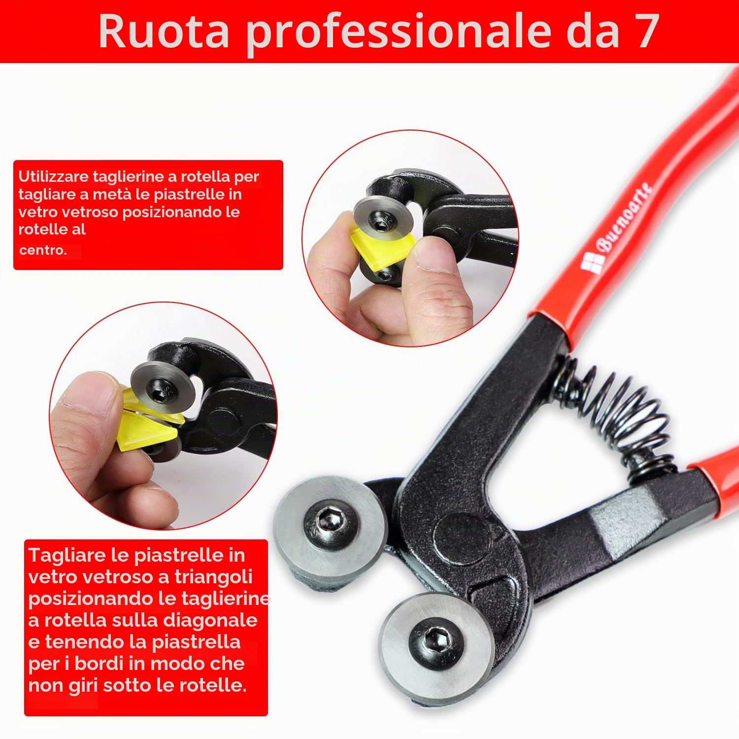 7'' Pinzas de dos rueditas para mosaicos de vidrio y ceramic, Pinza de Azulejos para Cortar Mosaicos De Vidrio