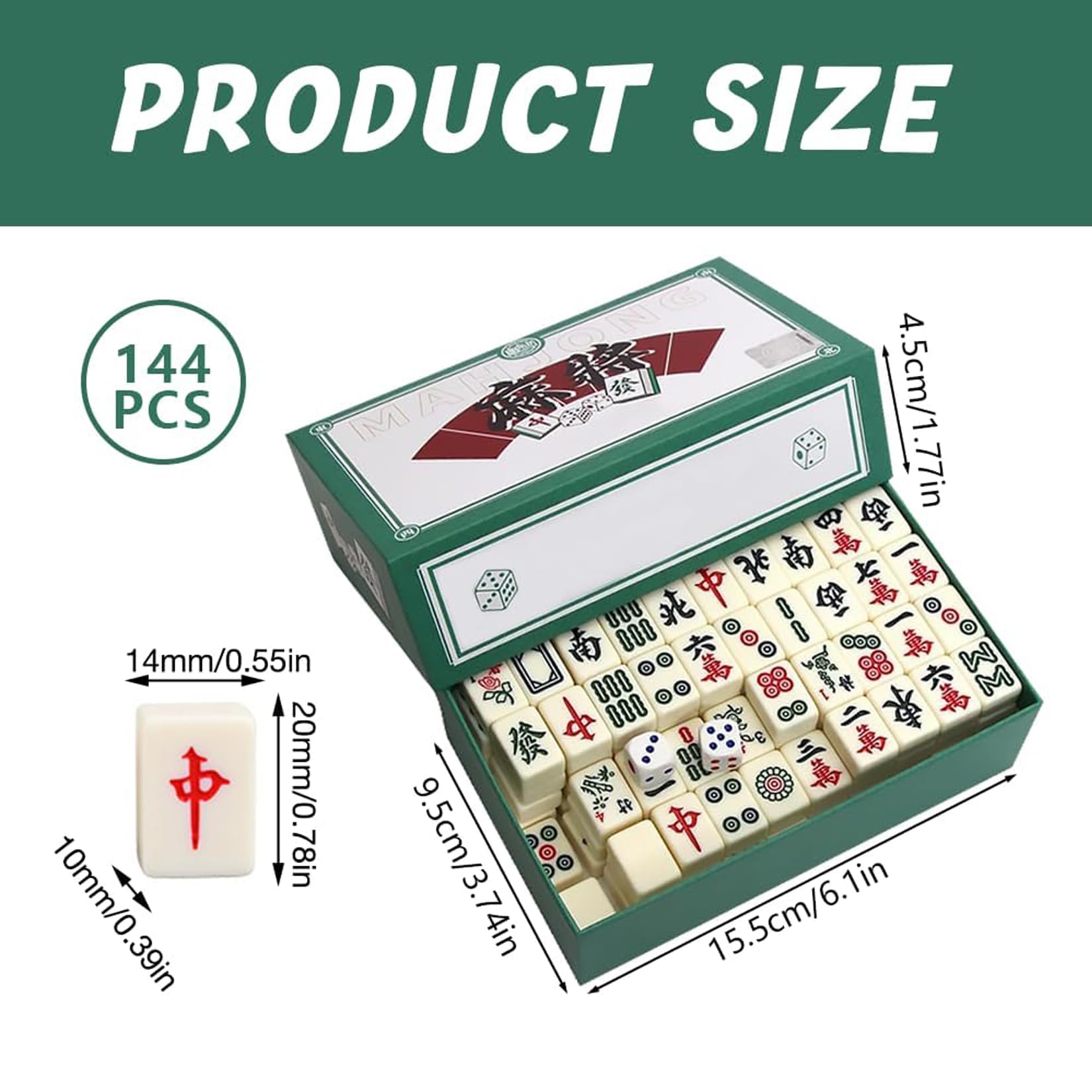 Mini Mahjong przenośna gra planszowa Majong, zestaw 144 kamyczków dla rodziny, w podróży, gra planszowa (styl podstawowy)