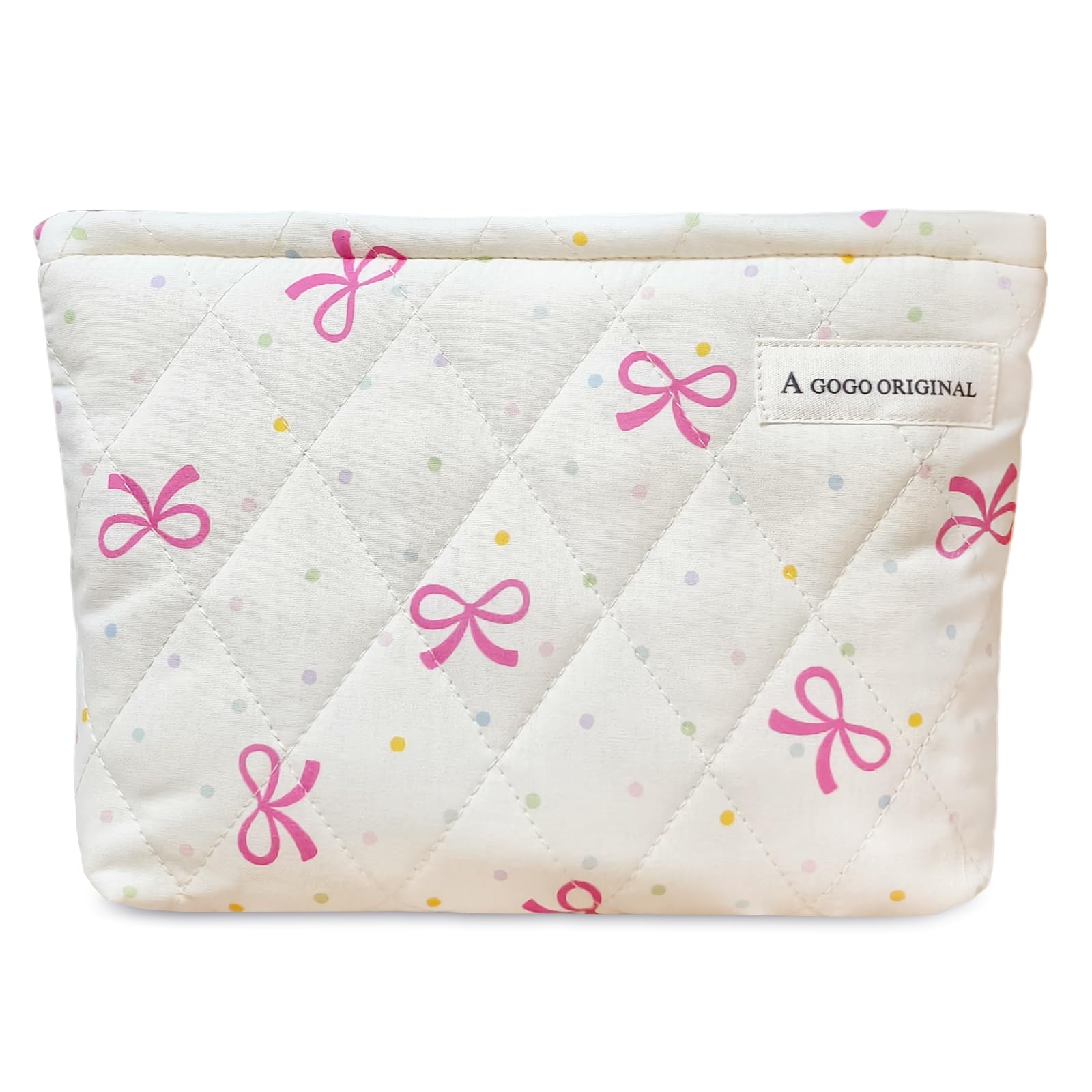 STARDW Cute Cotton Quilted Makeup Bag Cosmetic Bags for Women and Girls,Travel Toiletry Bag Floral Makeup Zipper Pouch, Purse Organizer Pouches,Canvas