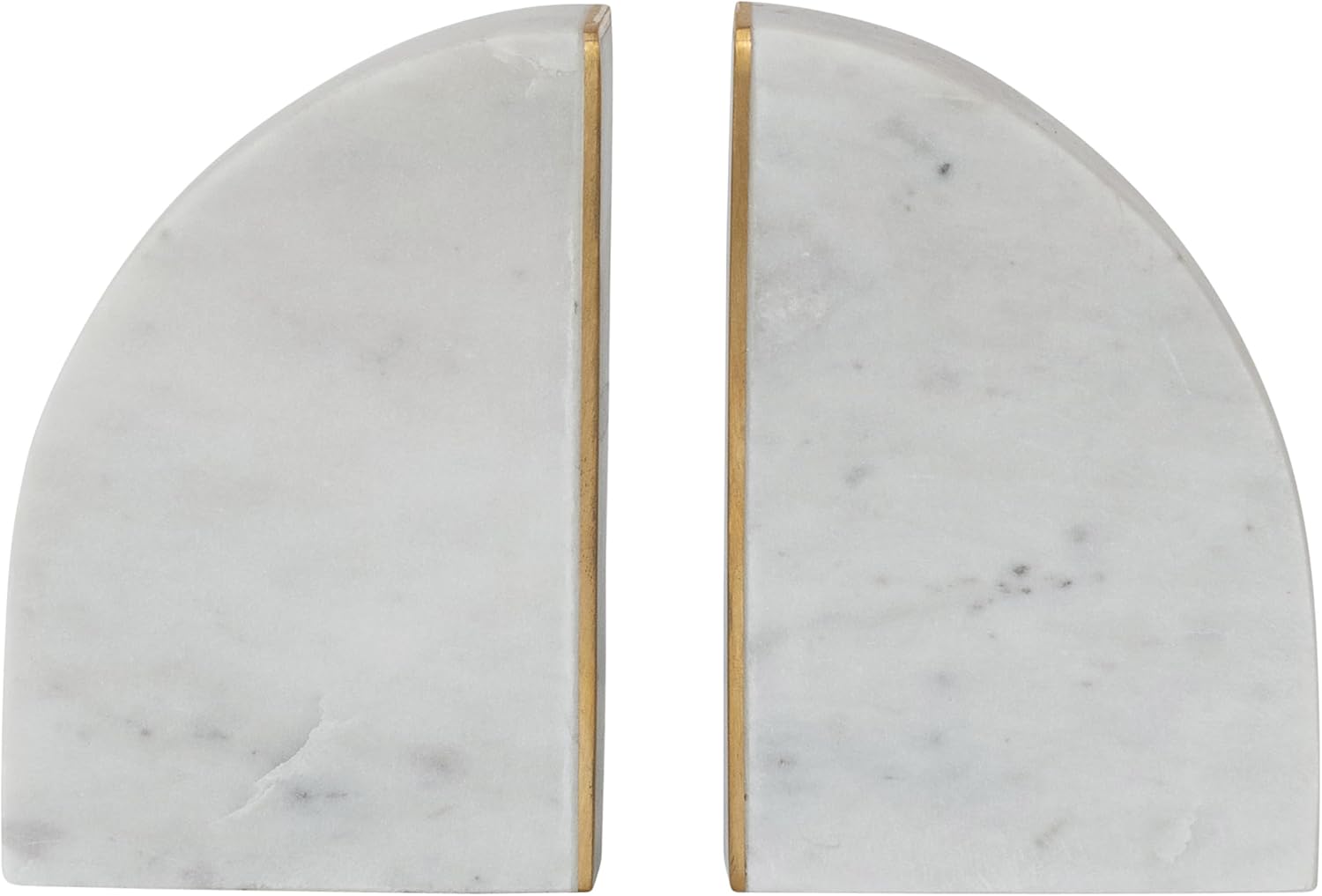 Bloomingville 2-Piece Marble Bookends with Brass Inlay, Gold Finish, White
