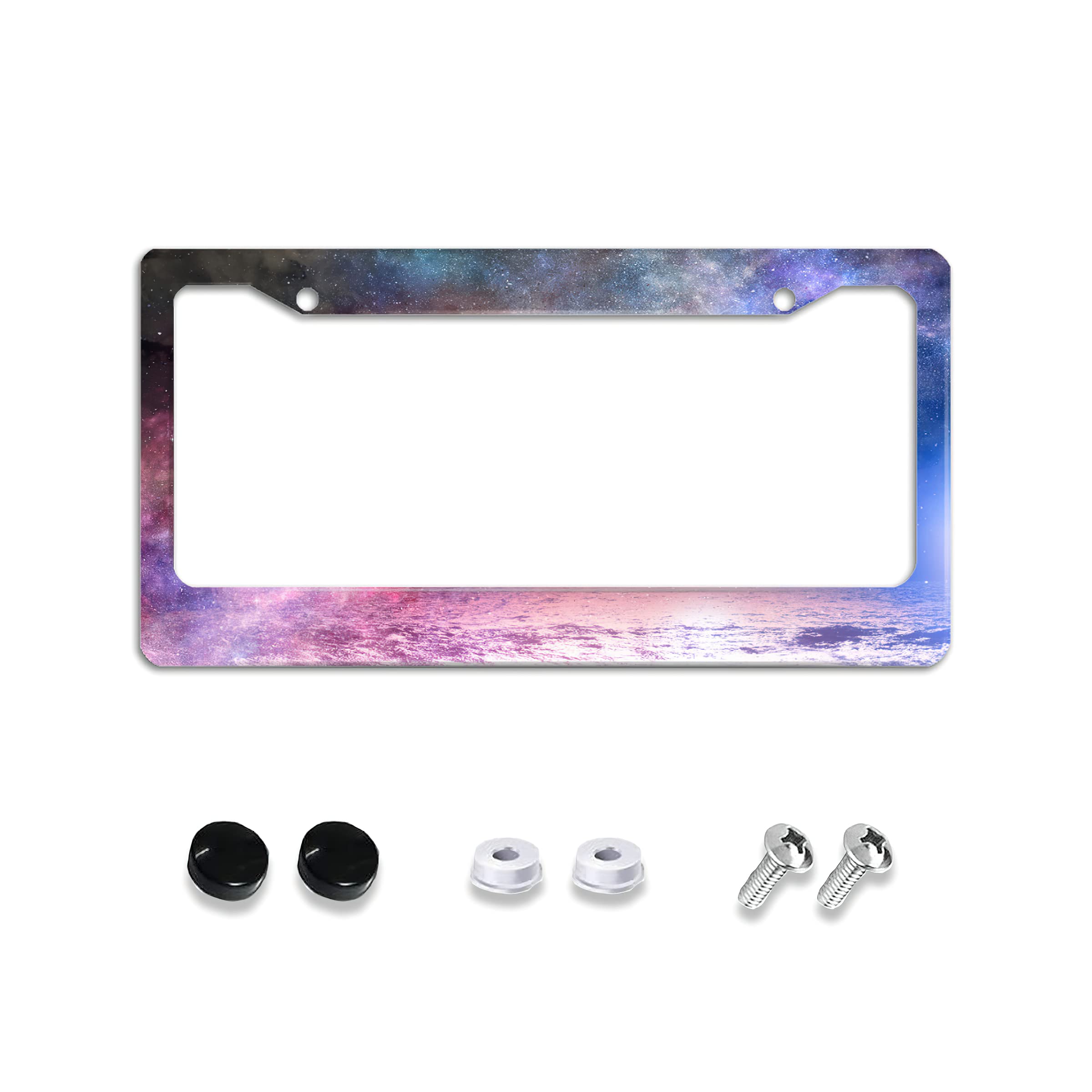 Purple Starry Night License Plate Frame Decorative Car Aluminum Decor Car Tag Frames for Men Women with Screw — view 2